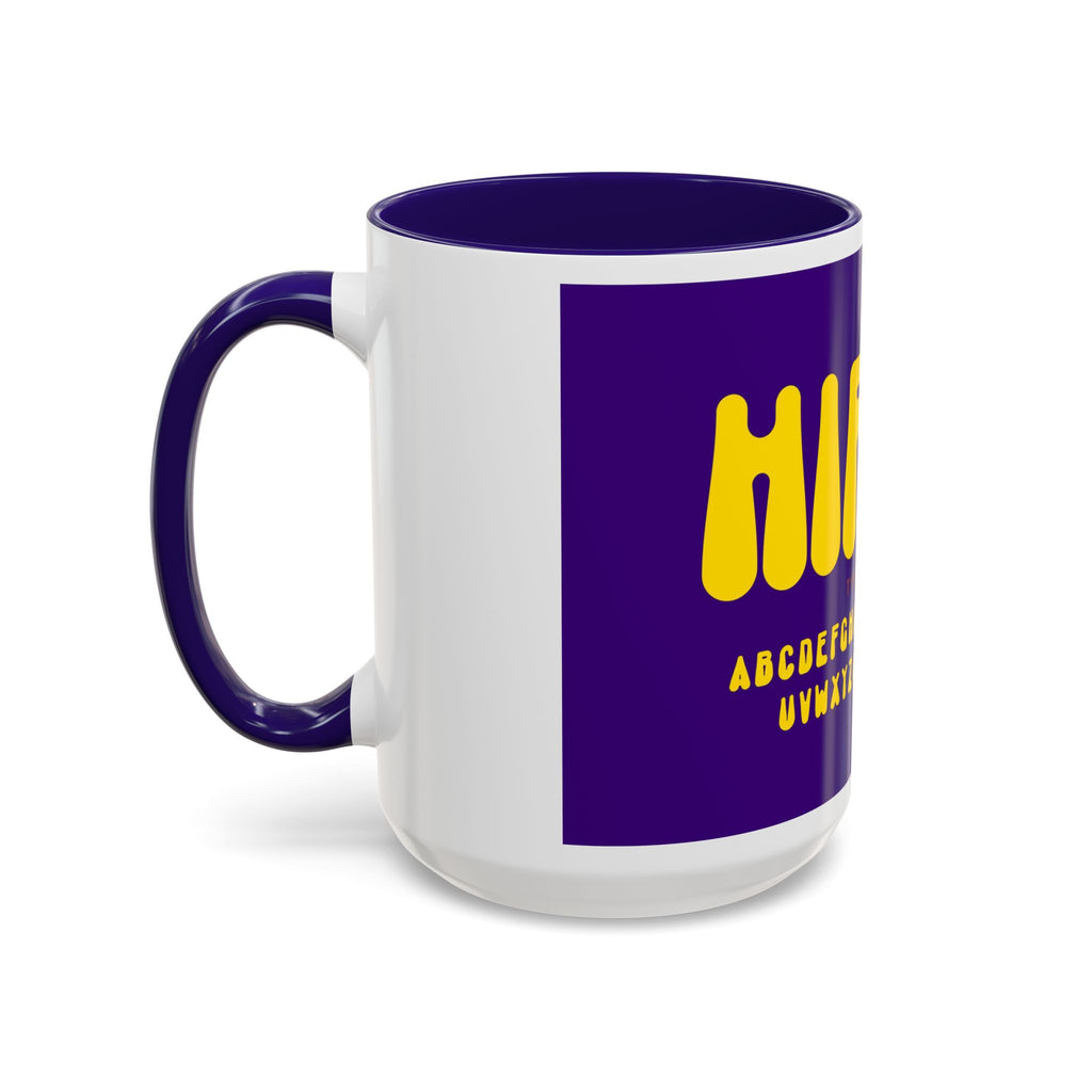 Hippie Typography Mug | Retro 70s Bubble Letters, Purple Yellow 11oz 15oz