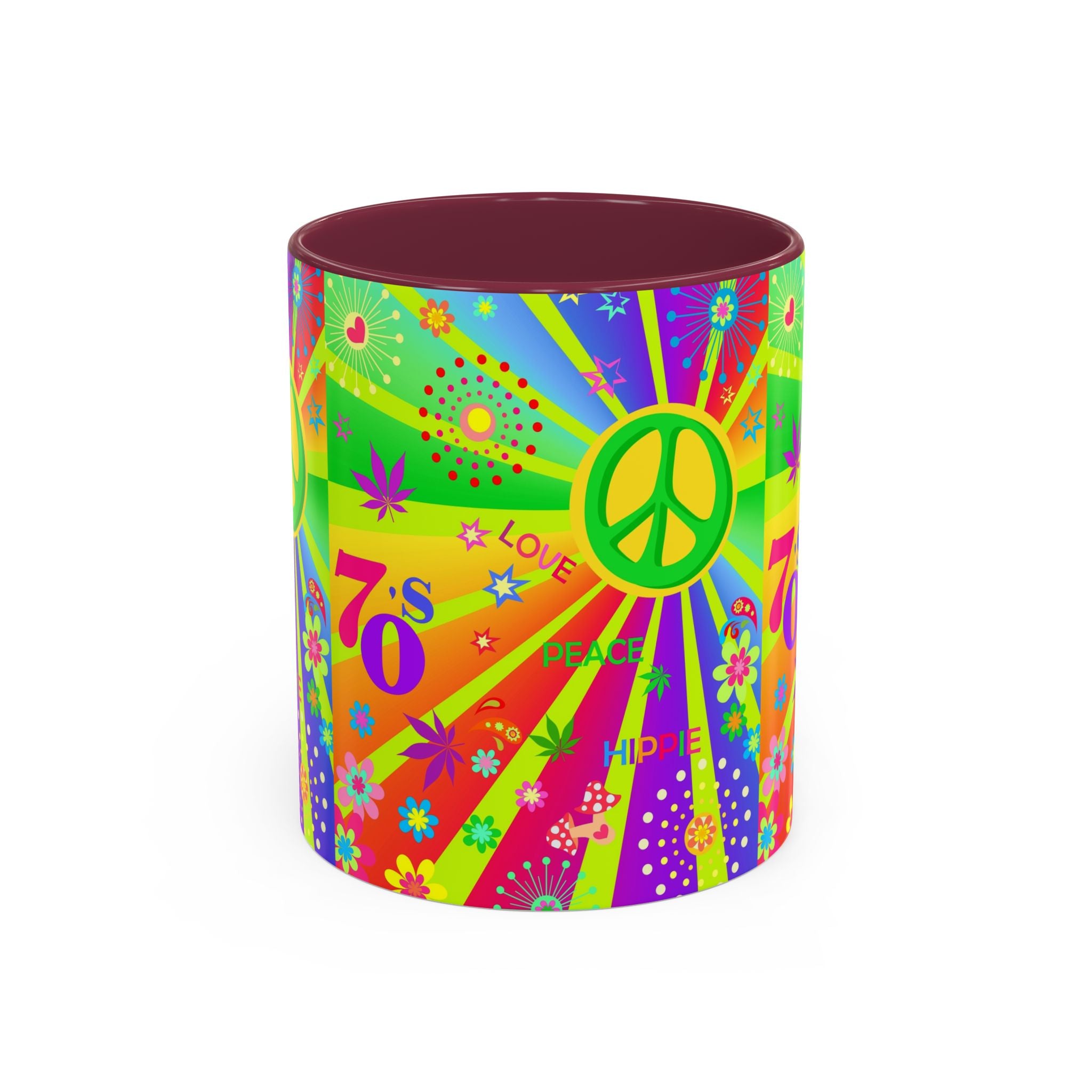 70s Peace Sign Psychedelic Mug | Retro Hippie Rainbow Coffee Cup