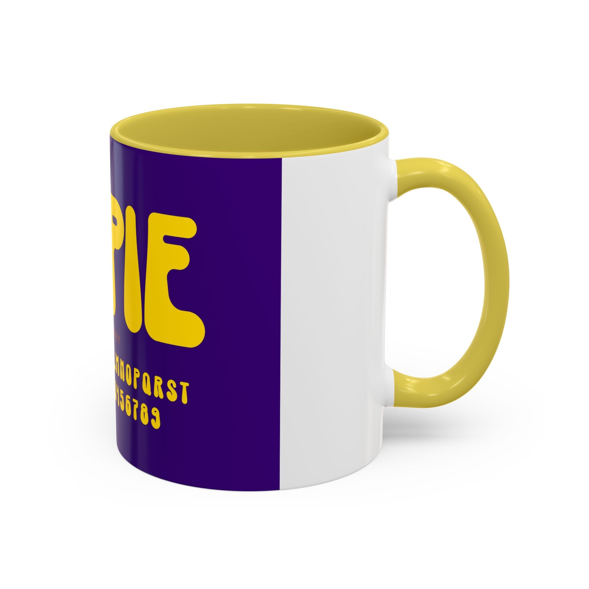 Hippie Typography Mug | Retro 70s Bubble Letters, Purple Yellow 11oz 15oz
