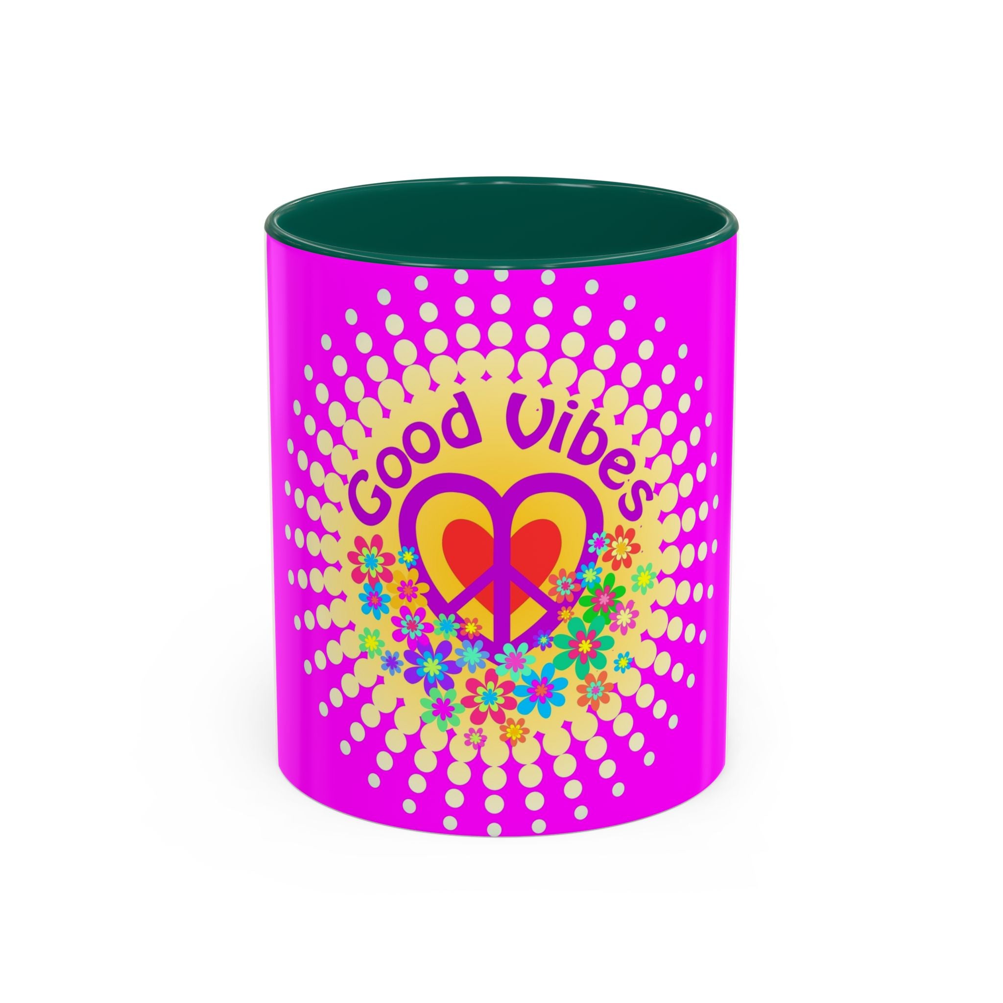 Good Vibes Peace Heart Floral Mug | Colorful 11oz 15oz Ceramic