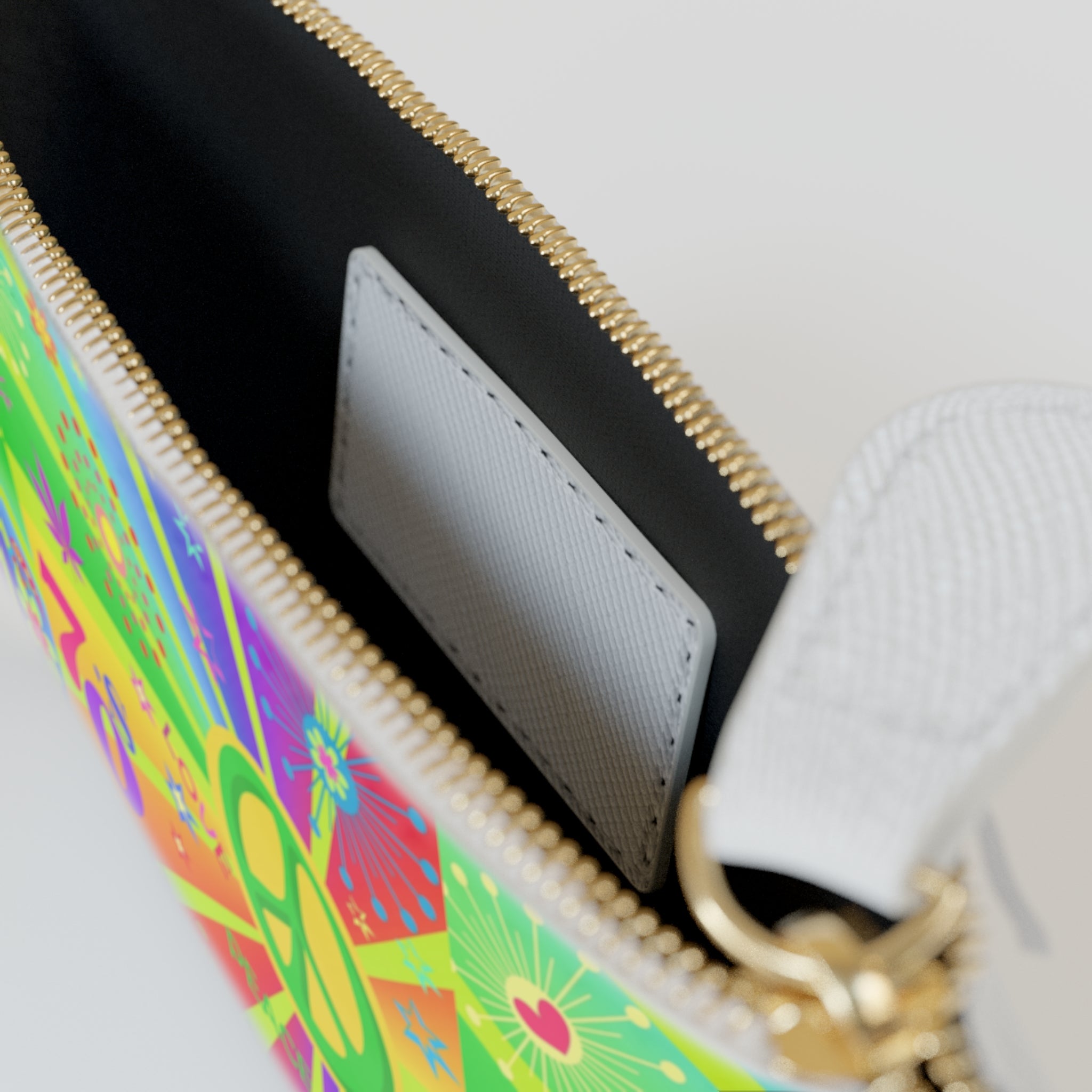 70s Hippie Peace Sign Mini Clutch Bag | Retro Psychedelic Floral Pattern