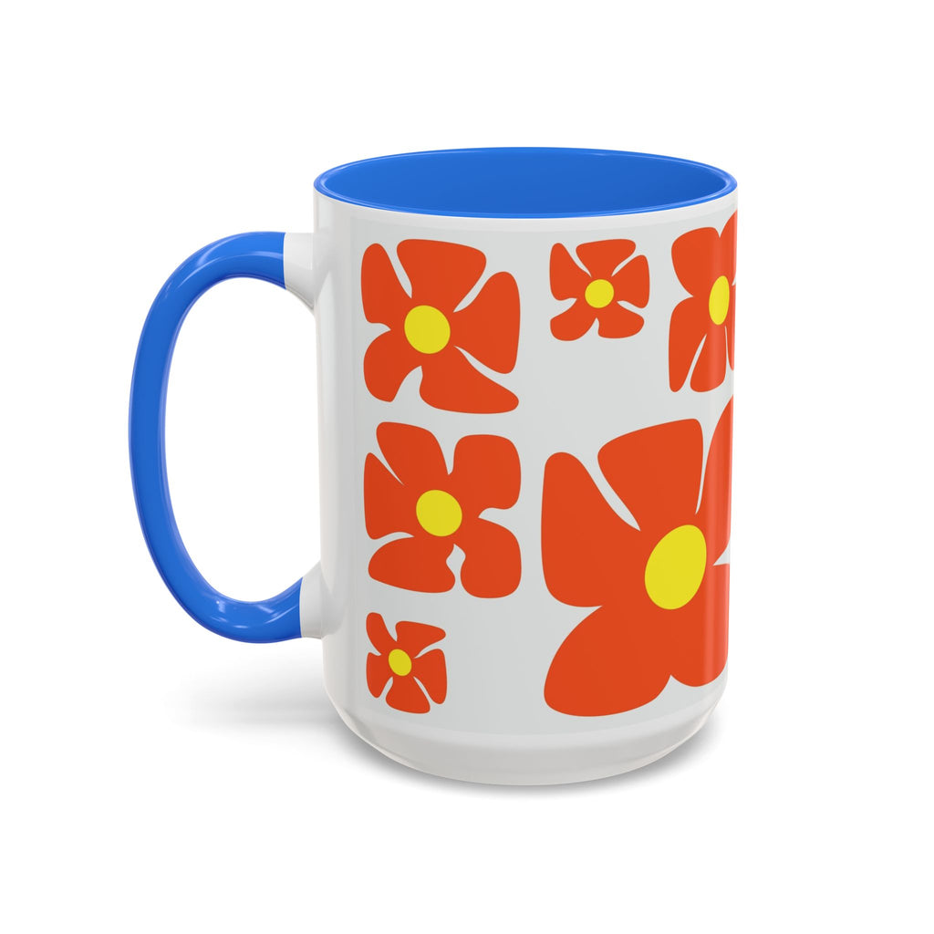Retro Orange Flower Pattern Mug | 11oz 15oz Colorful Ceramic