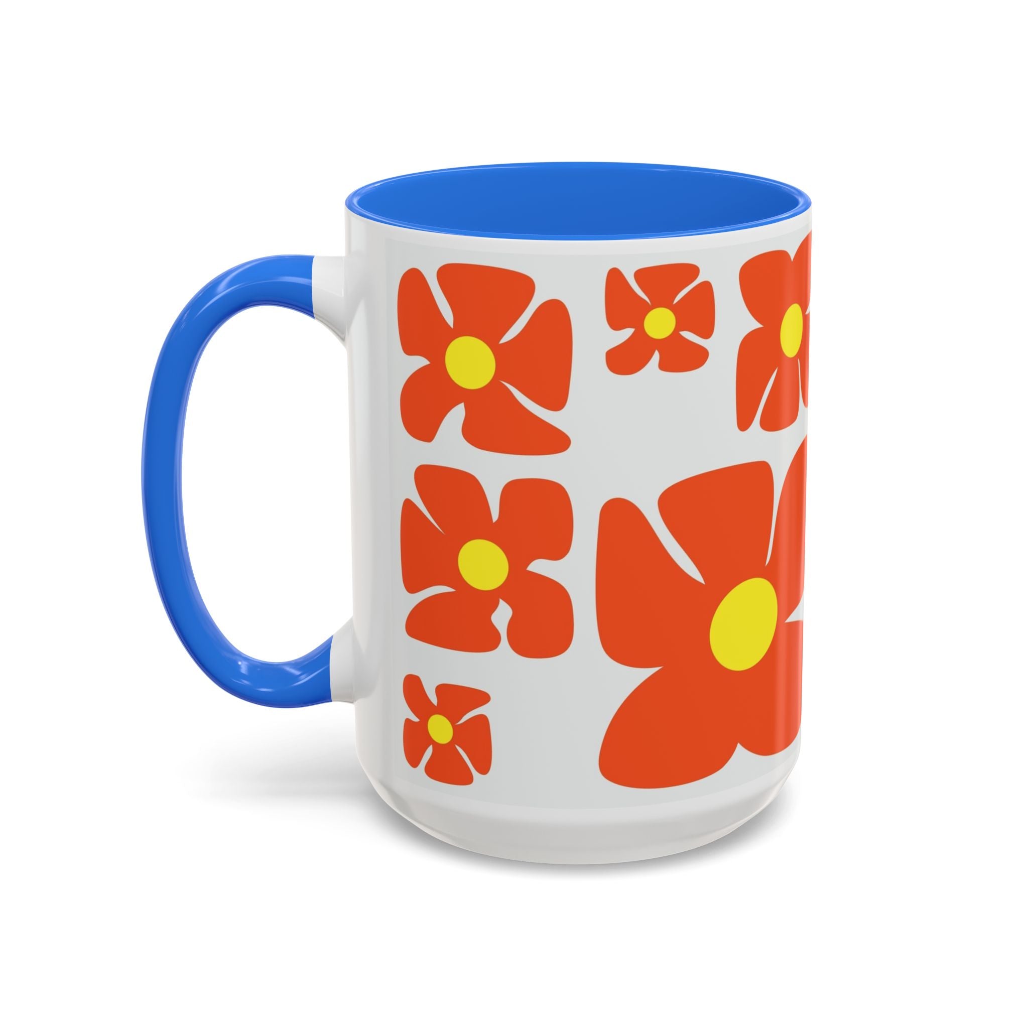 Retro Orange Flower Pattern Mug | 11oz 15oz Colorful Ceramic