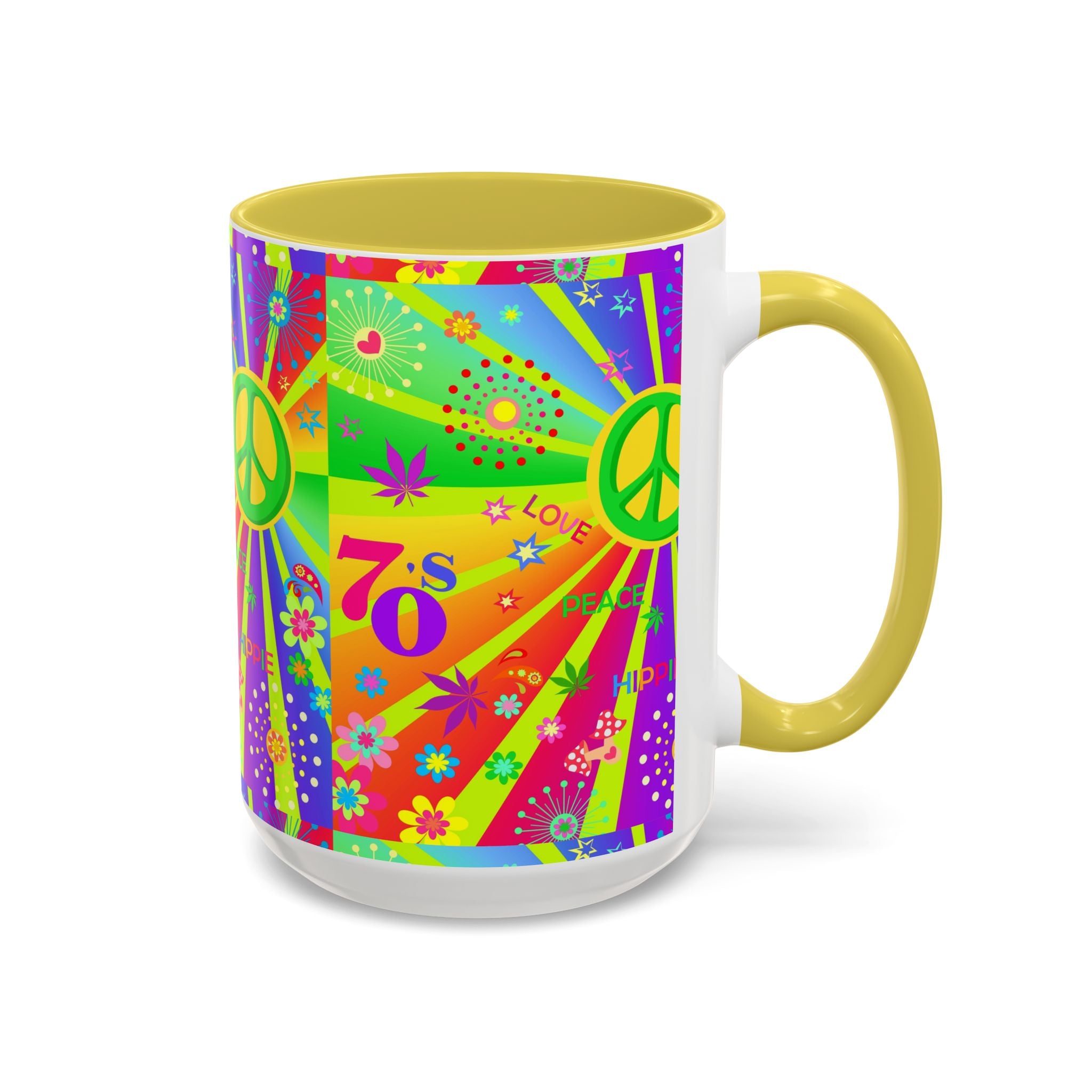 70s Peace Sign Psychedelic Mug | Retro Hippie Rainbow Coffee Cup