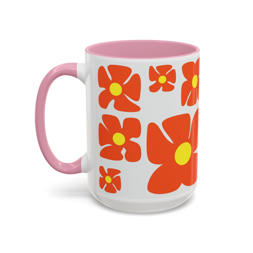 Retro Orange Flower Pattern Mug | 11oz 15oz Colorful Ceramic
