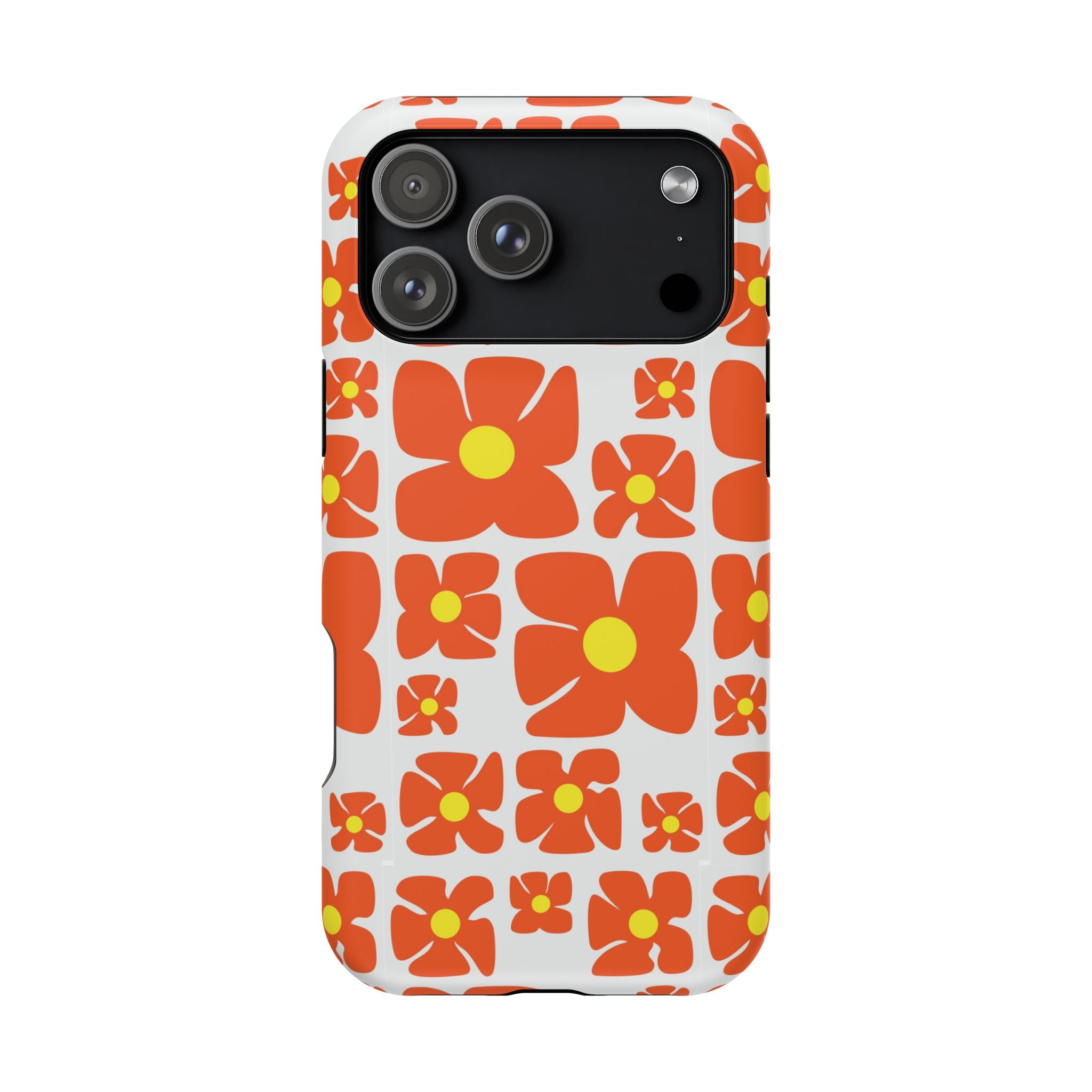 Retro Orange Floral Phone Case | Impact-Resistant Case