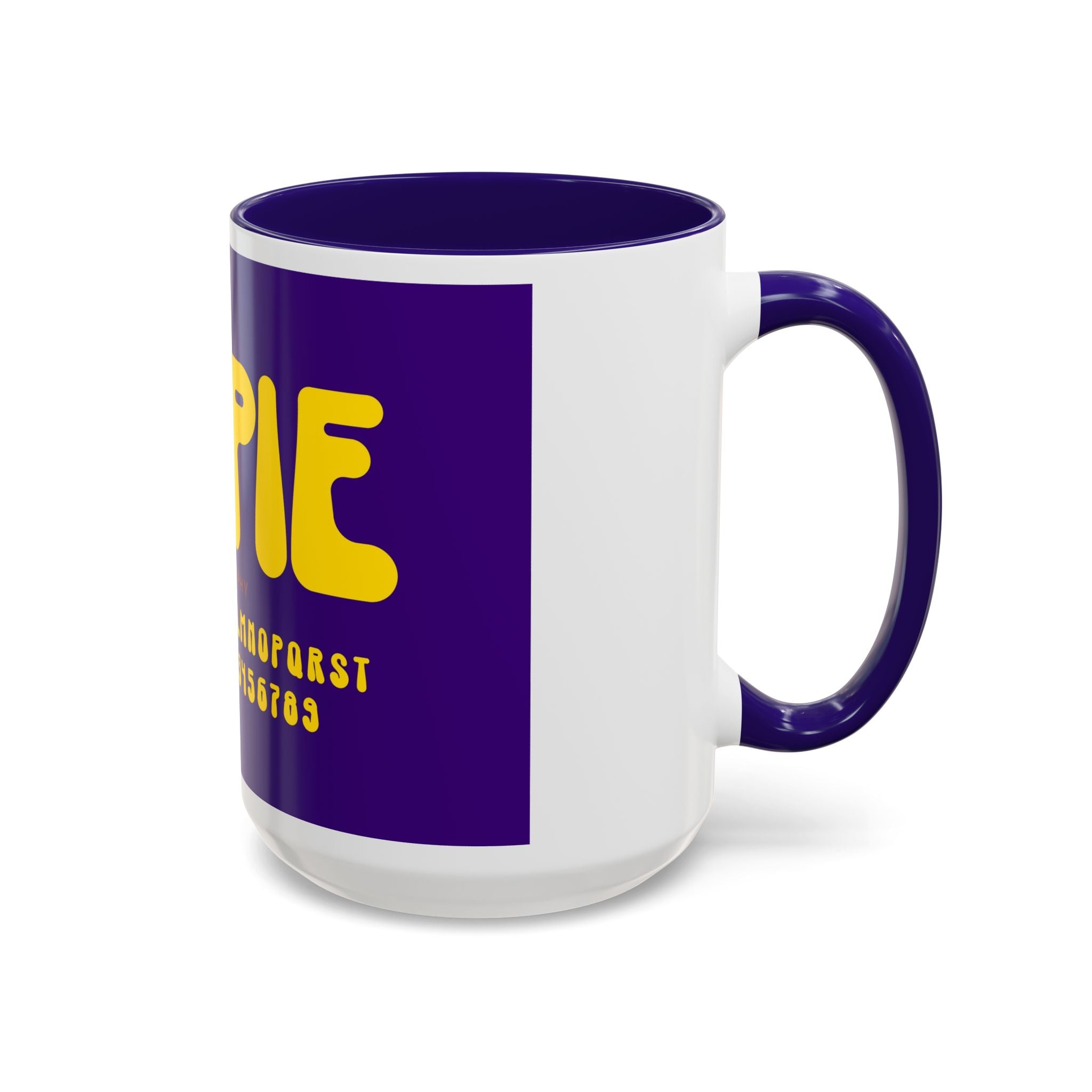 Hippie Typography Mug | Retro 70s Bubble Letters, Purple Yellow 11oz 15oz