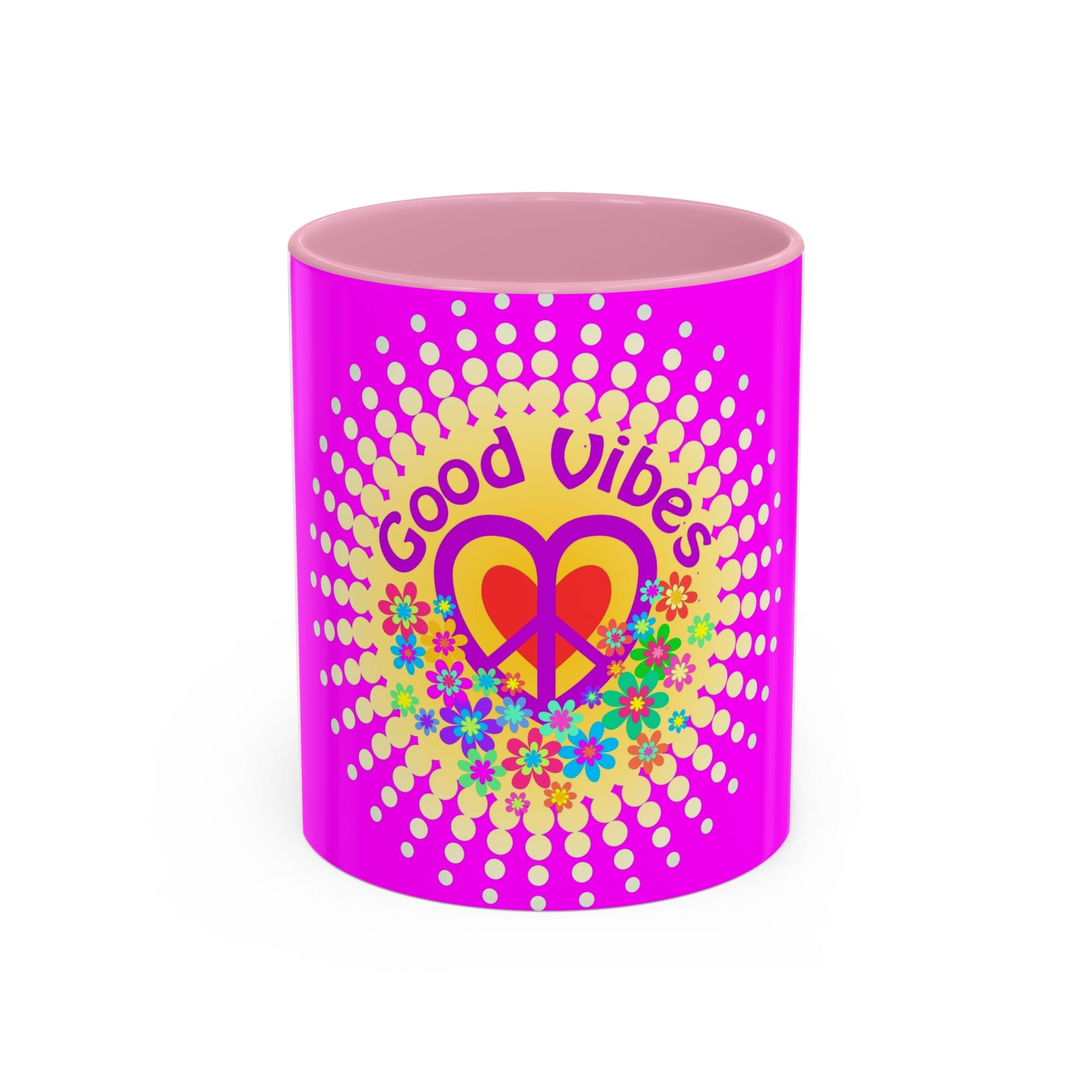 Good Vibes Peace Heart Floral Mug | Colorful 11oz 15oz Ceramic