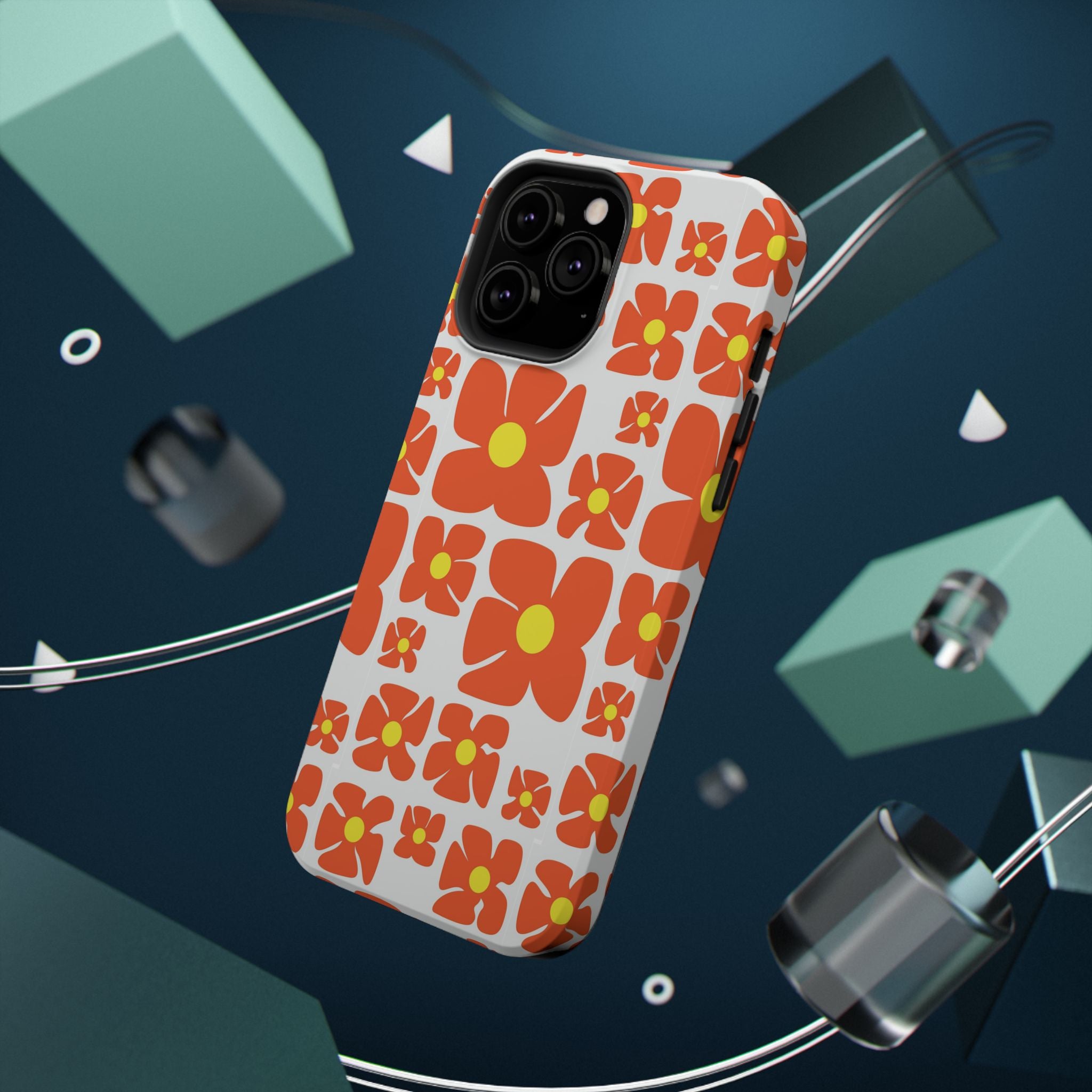 Retro Orange Floral Phone Case | Impact-Resistant Case