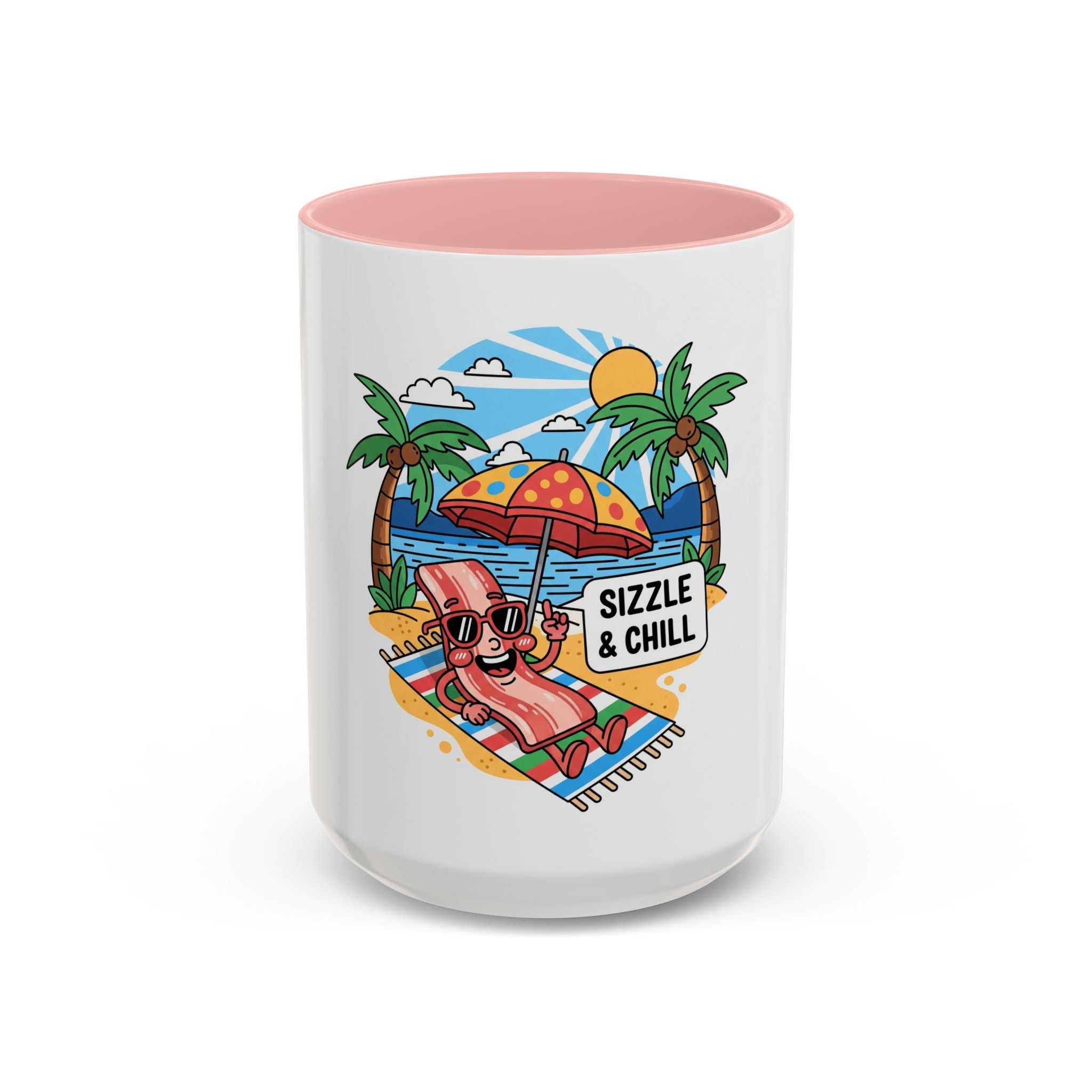 Sizzle & Chill Bacon Sunbathing Cartoon Accent Coffee Mug | 11oz or 15oz