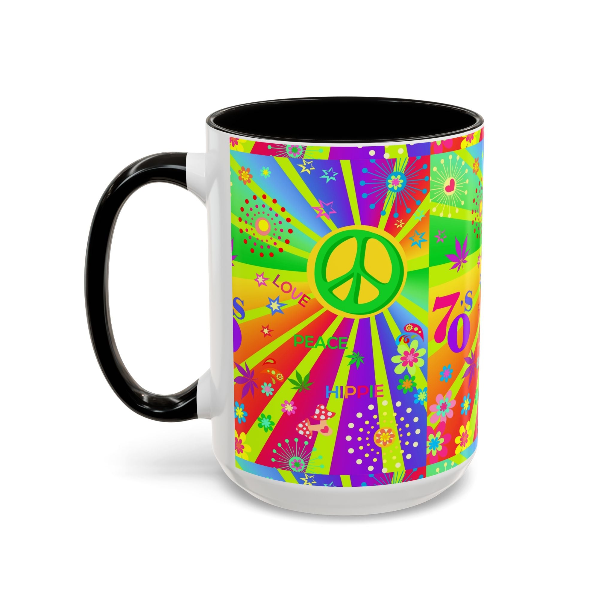 70s Peace Sign Psychedelic Mug | Retro Hippie Rainbow Coffee Cup