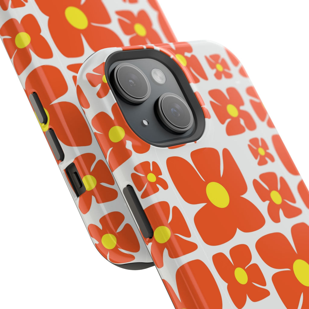 Retro Orange Floral Phone Case | Impact-Resistant Case