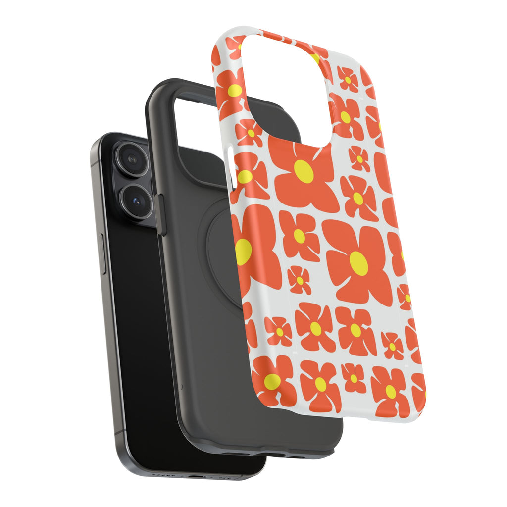 Retro Orange Floral Phone Case | Impact-Resistant Case