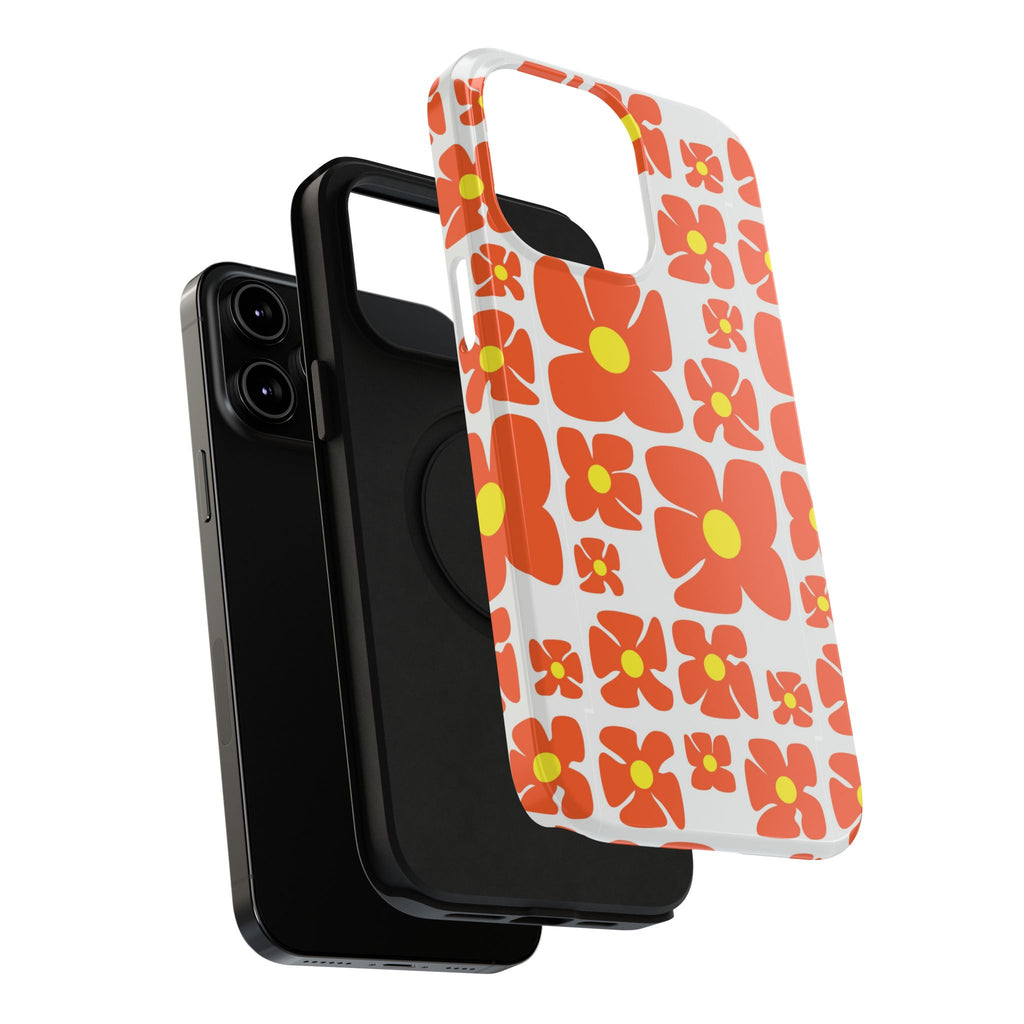 Retro Orange Floral Phone Case | Impact-Resistant Case