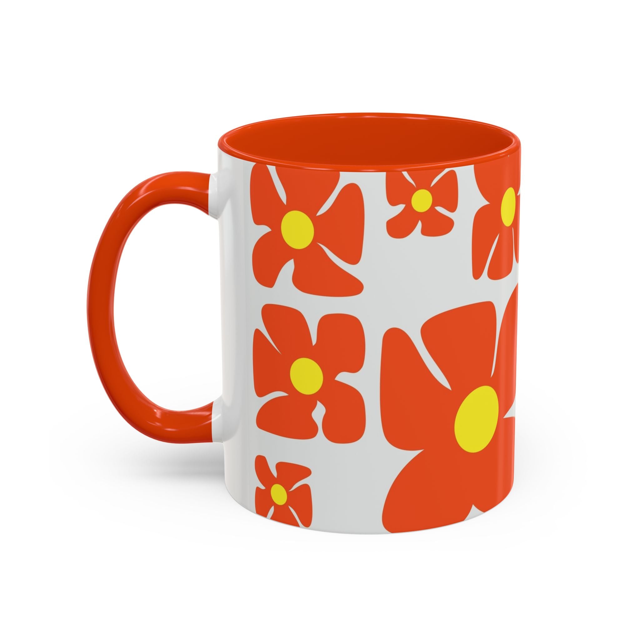Retro Orange Flower Pattern Mug | 11oz 15oz Colorful Ceramic