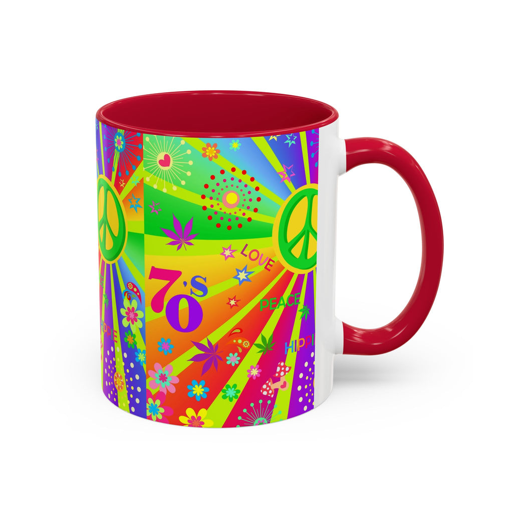 70s Peace Sign Psychedelic Mug | Retro Hippie Rainbow Coffee Cup