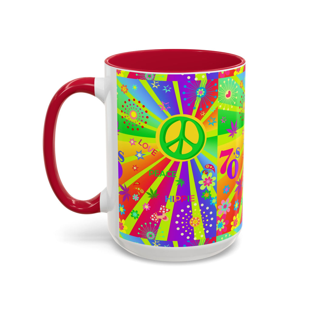 70s Peace Sign Psychedelic Mug | Retro Hippie Rainbow Coffee Cup