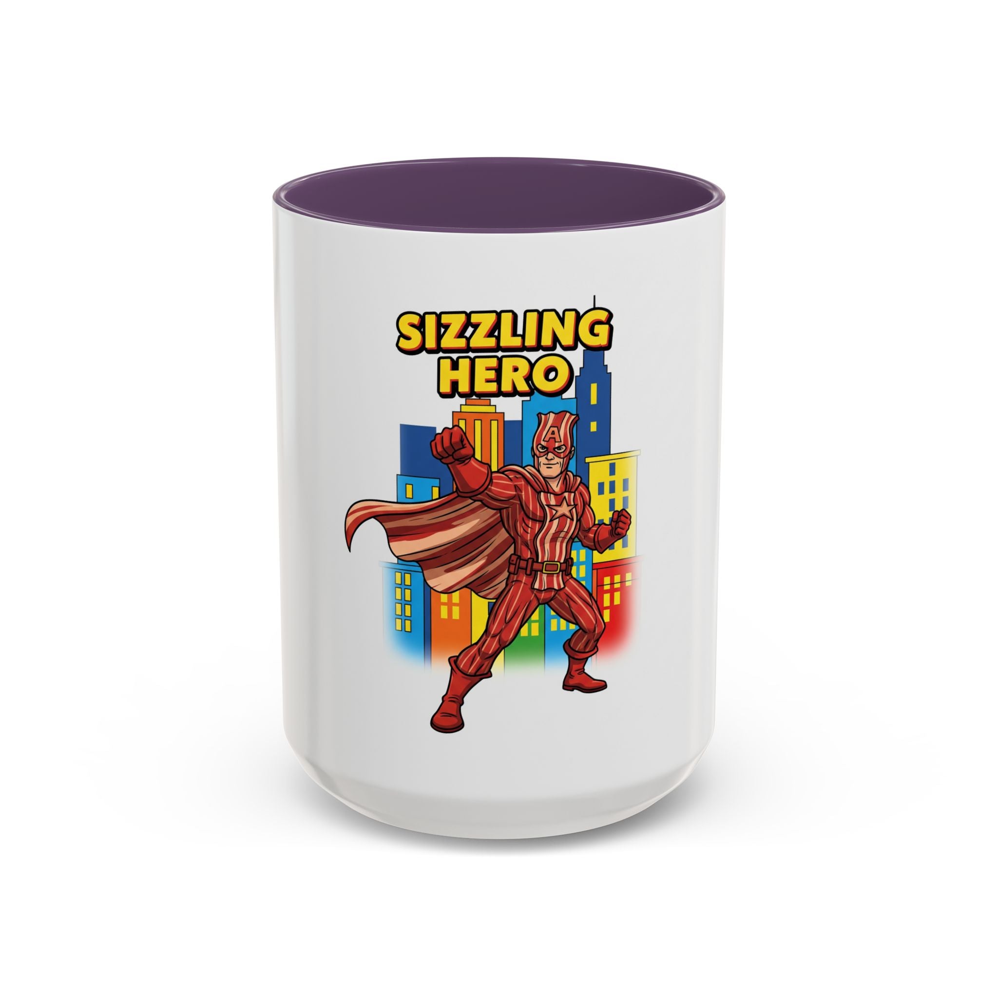Sizzling Hero Mug | Accent Coffee Mug 11oz 15oz, Superhero City Design