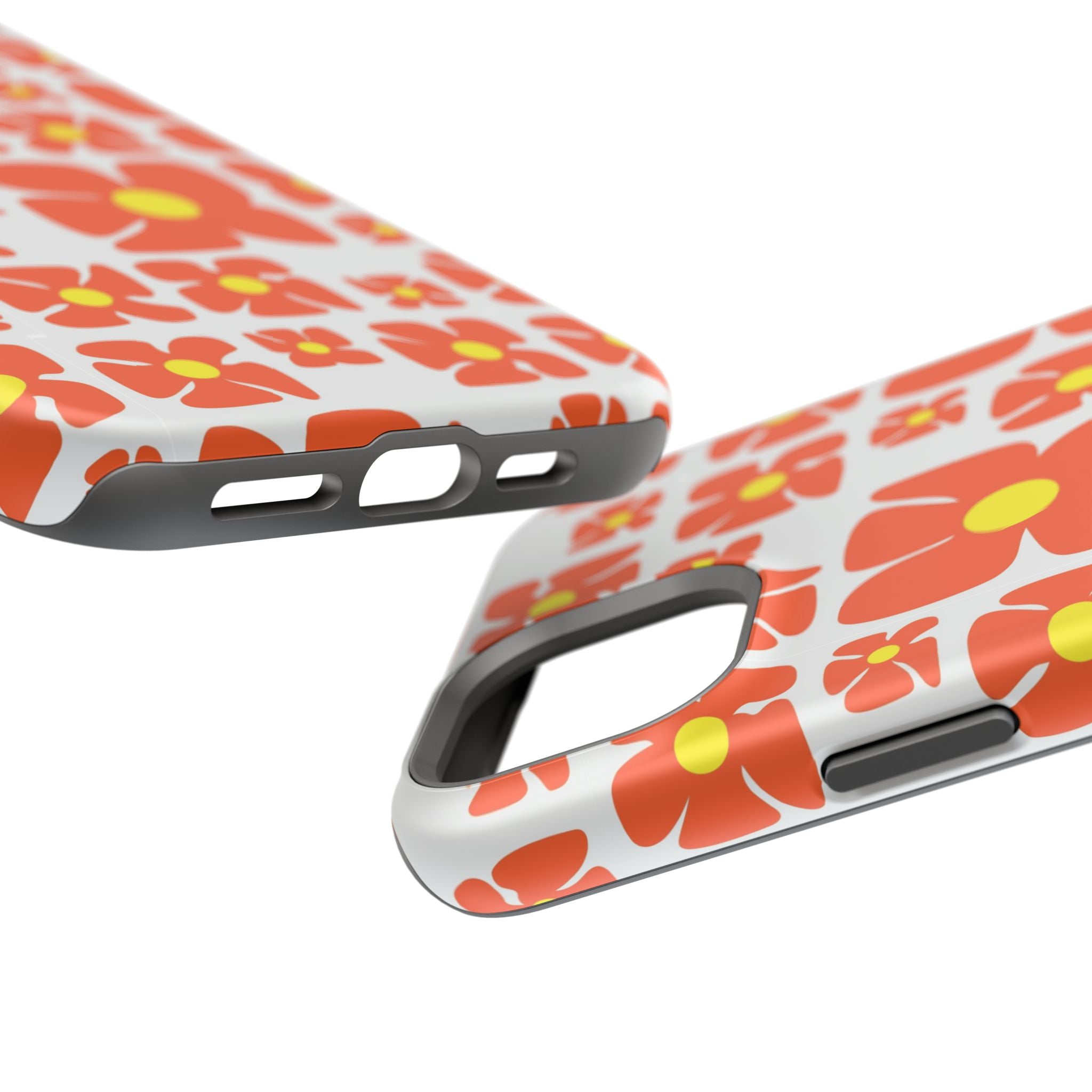Retro Orange Floral Phone Case | Impact-Resistant Case