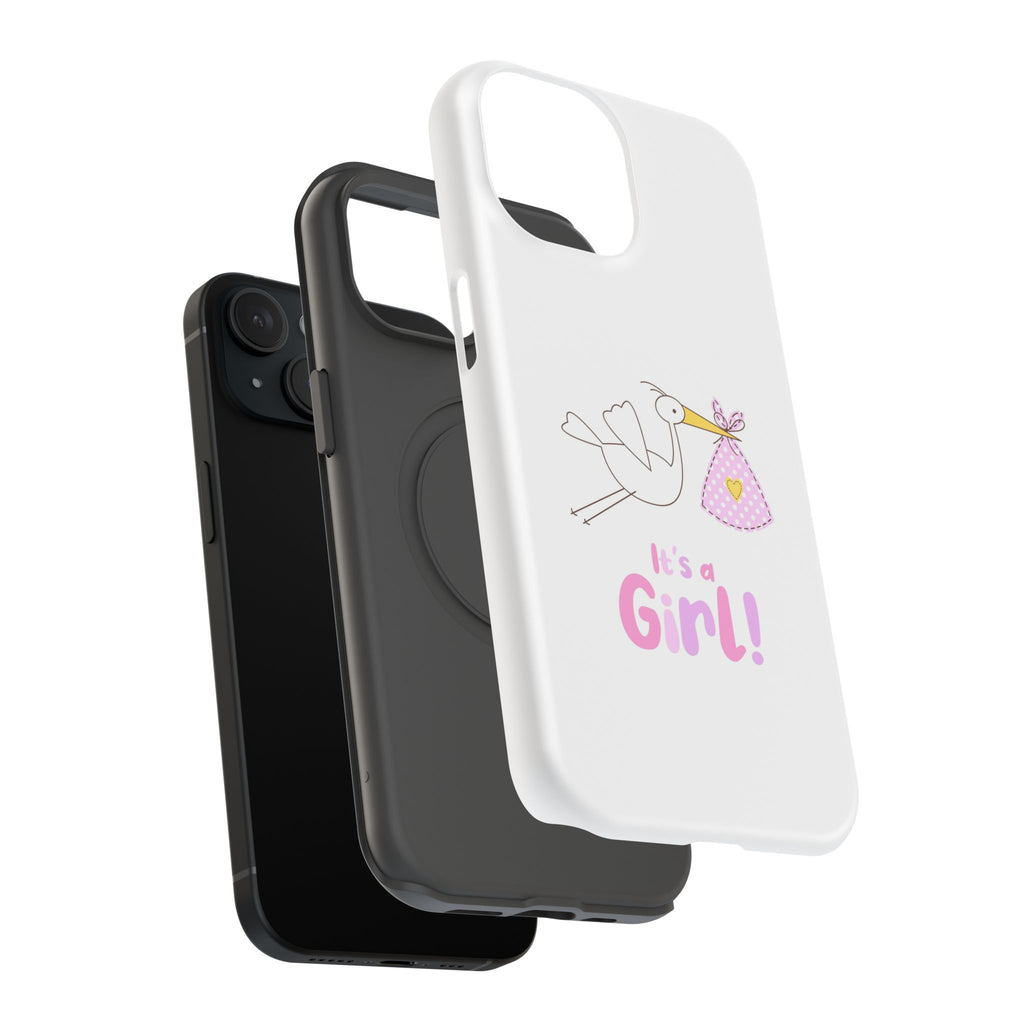 Stork carrying bundle "It's a Girl!" Phone Case | Impact-Resistant Case