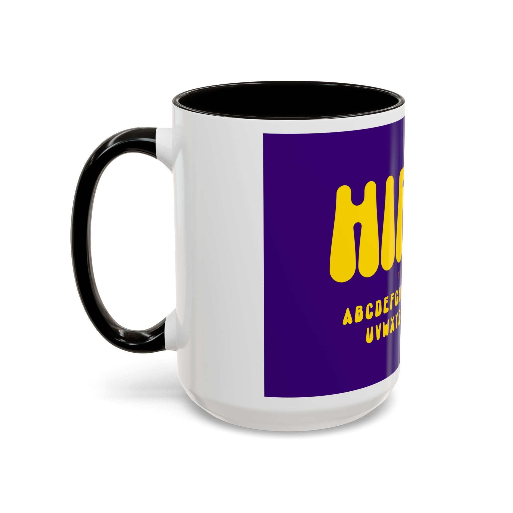 Hippie Typography Mug | Retro 70s Bubble Letters, Purple Yellow 11oz 15oz