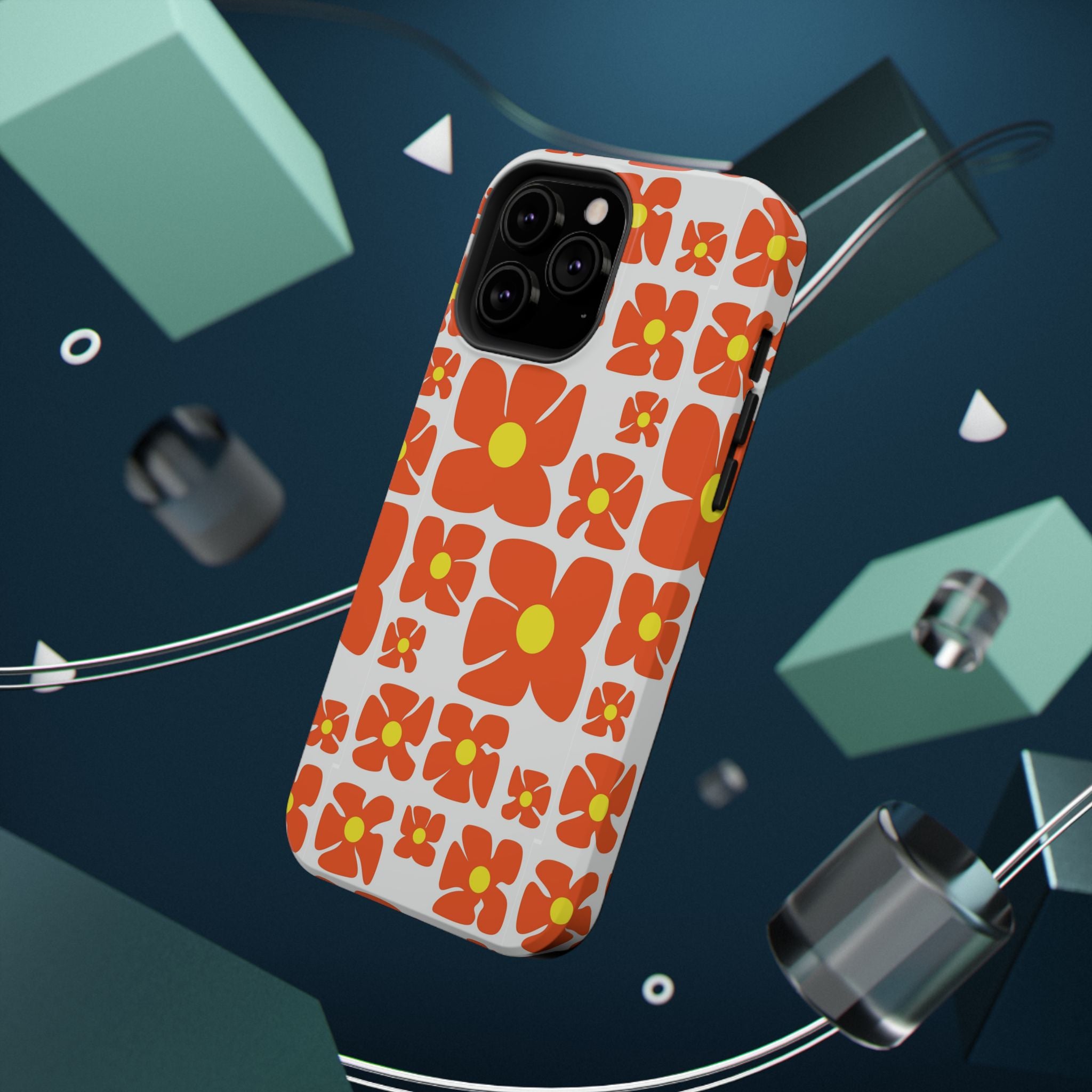 Retro Orange Floral Phone Case | Impact-Resistant Case
