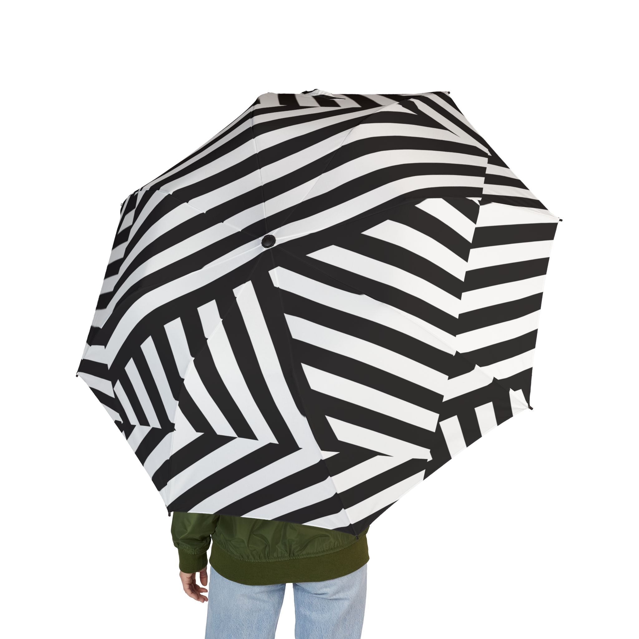 Black White Geometric Stripe Umbrella | Foldable Rain Umbrella