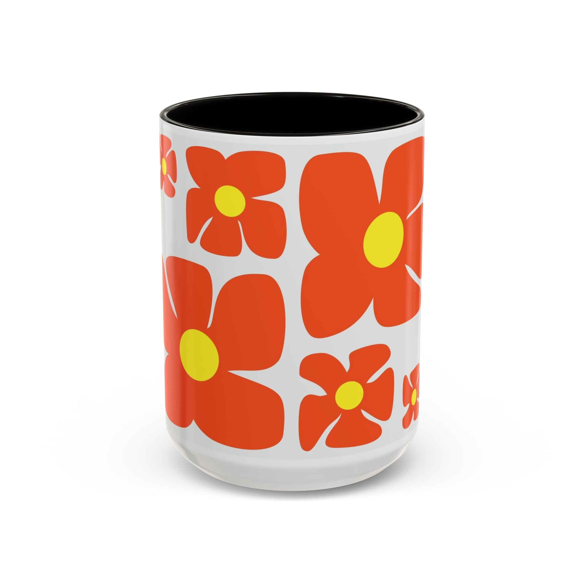 Retro Orange Flower Pattern Mug | 11oz 15oz Colorful Ceramic