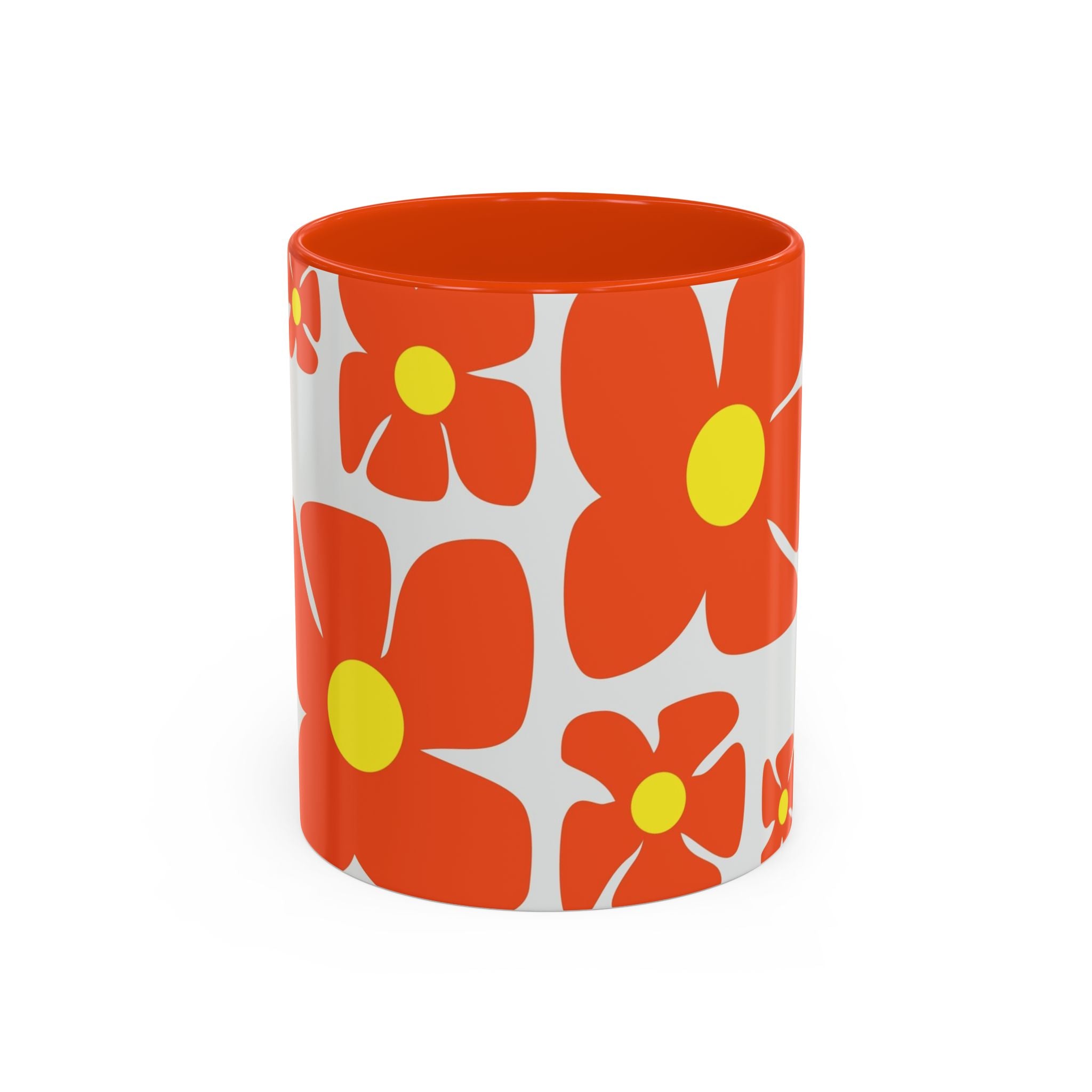 Retro Orange Flower Pattern Mug | 11oz 15oz Colorful Ceramic