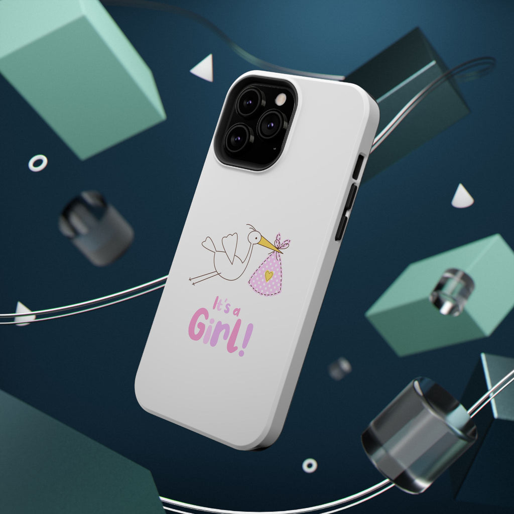 Stork carrying bundle "It's a Girl!" Phone Case | Impact-Resistant Case