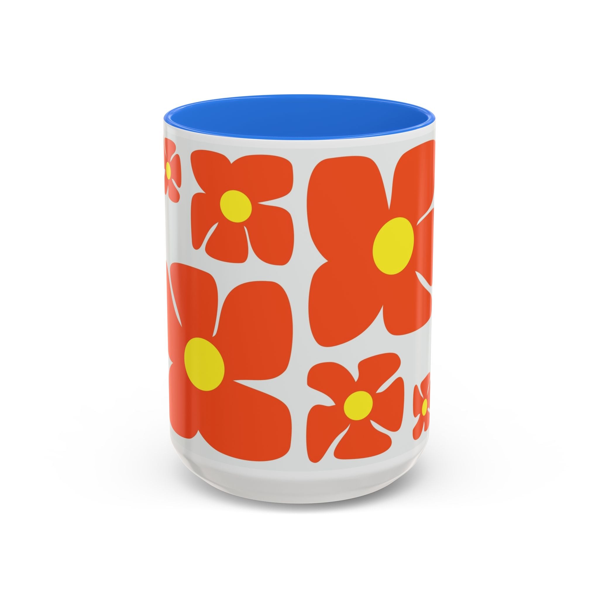 Retro Orange Flower Pattern Mug | 11oz 15oz Colorful Ceramic