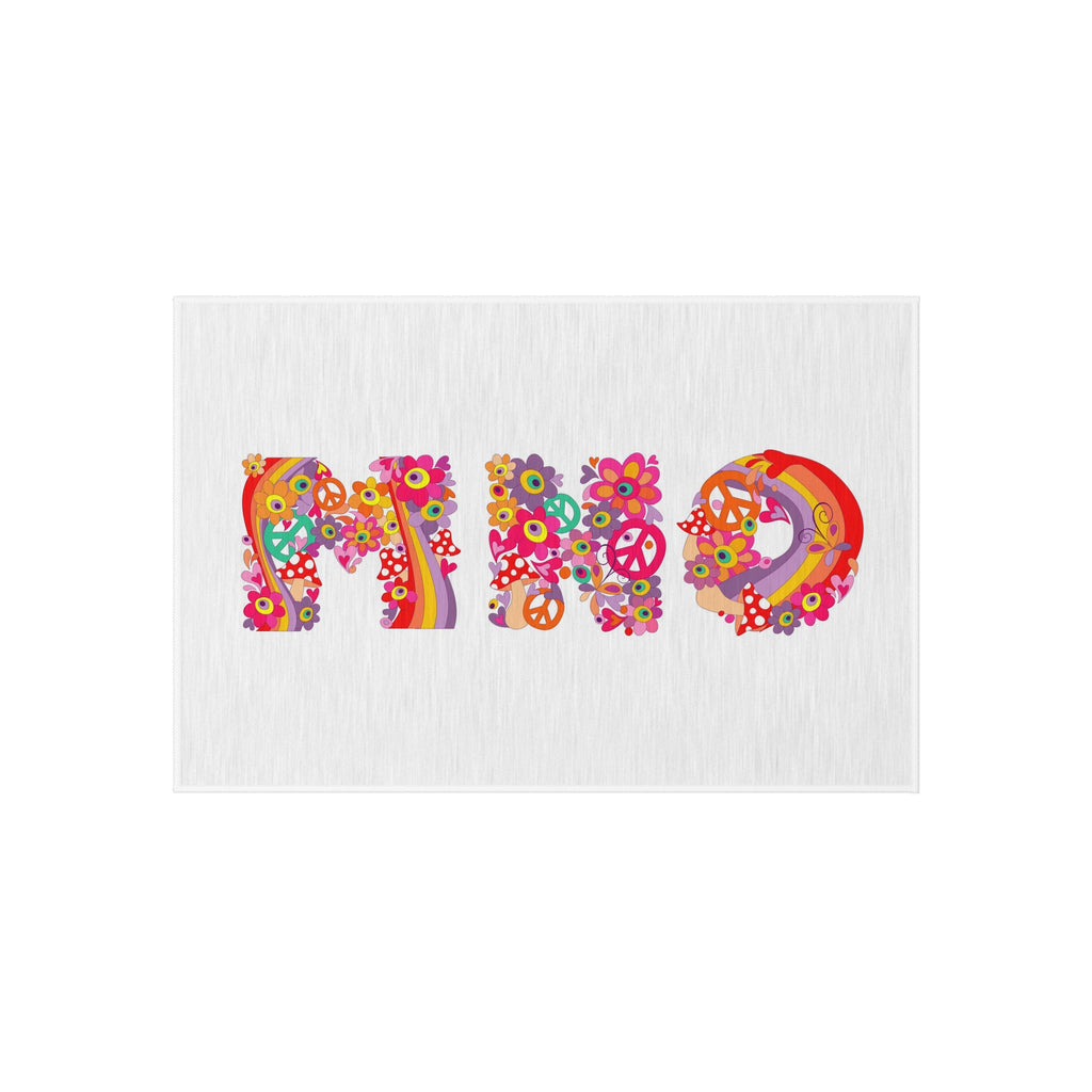 Retro Floral 'MHO' Lettering Outdoor Rug | Hippie Flower Power Doormat