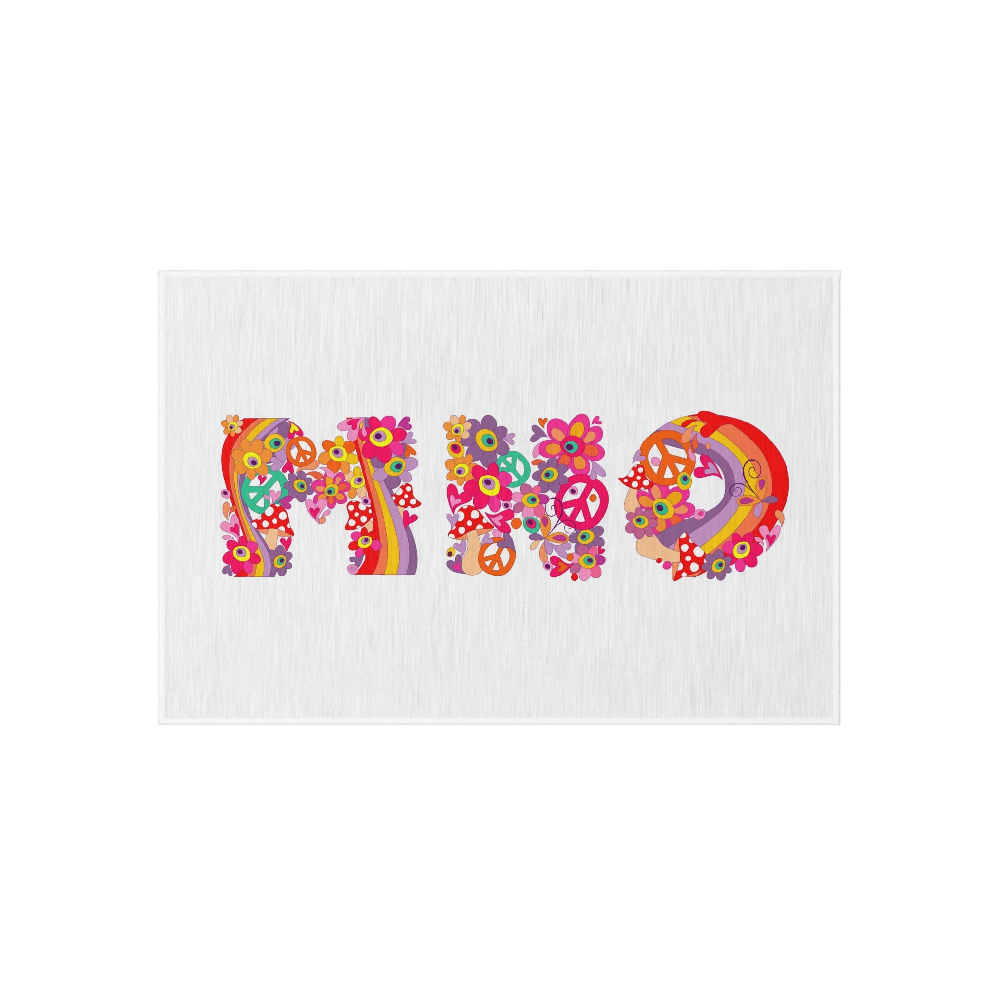 Retro Floral 'MHO' Lettering Outdoor Rug | Hippie Flower Power Doormat