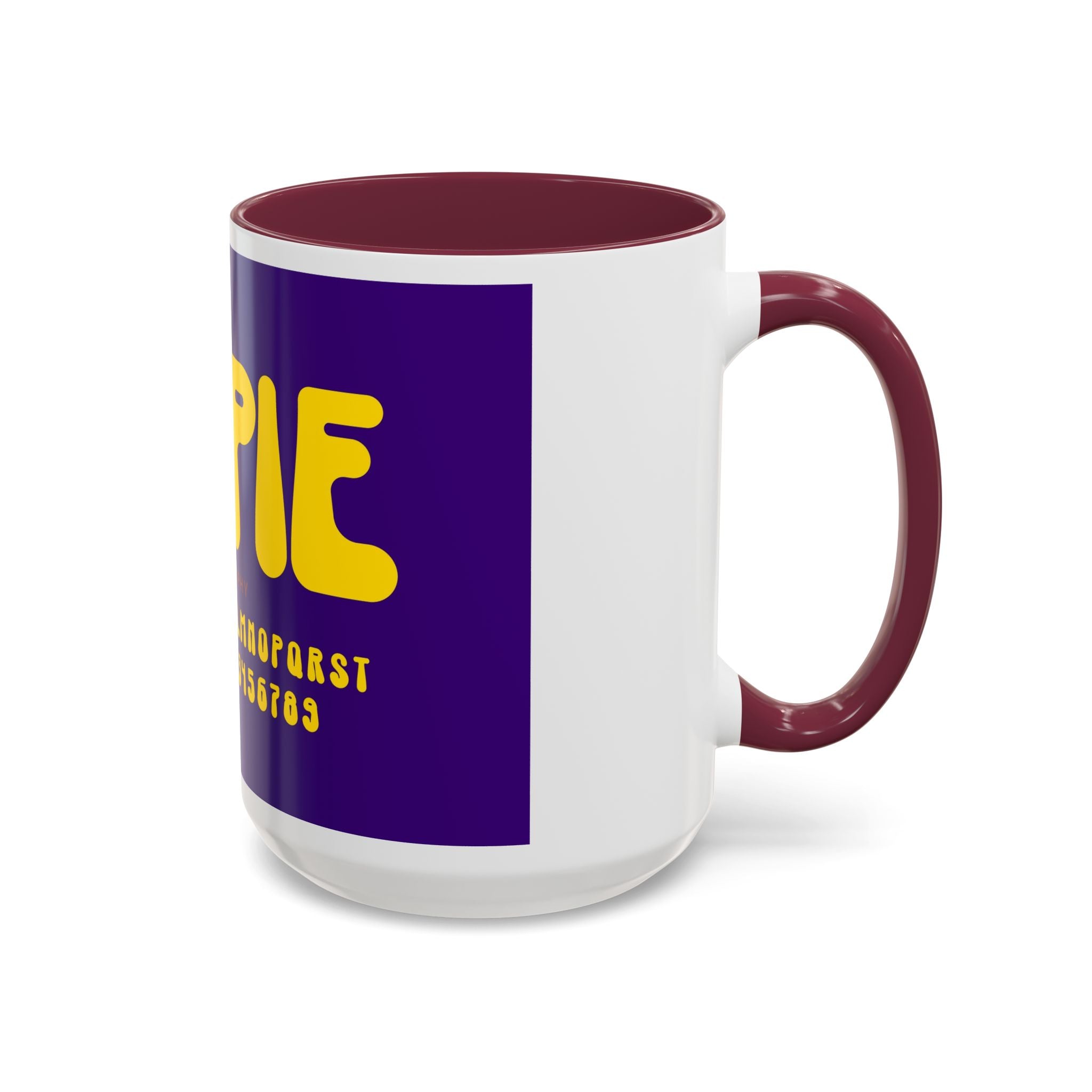 Hippie Typography Mug | Retro 70s Bubble Letters, Purple Yellow 11oz 15oz
