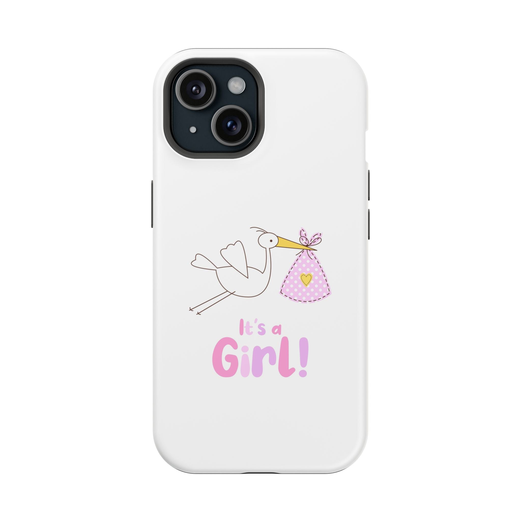 Stork carrying bundle "It's a Girl!" Phone Case | Impact-Resistant Case