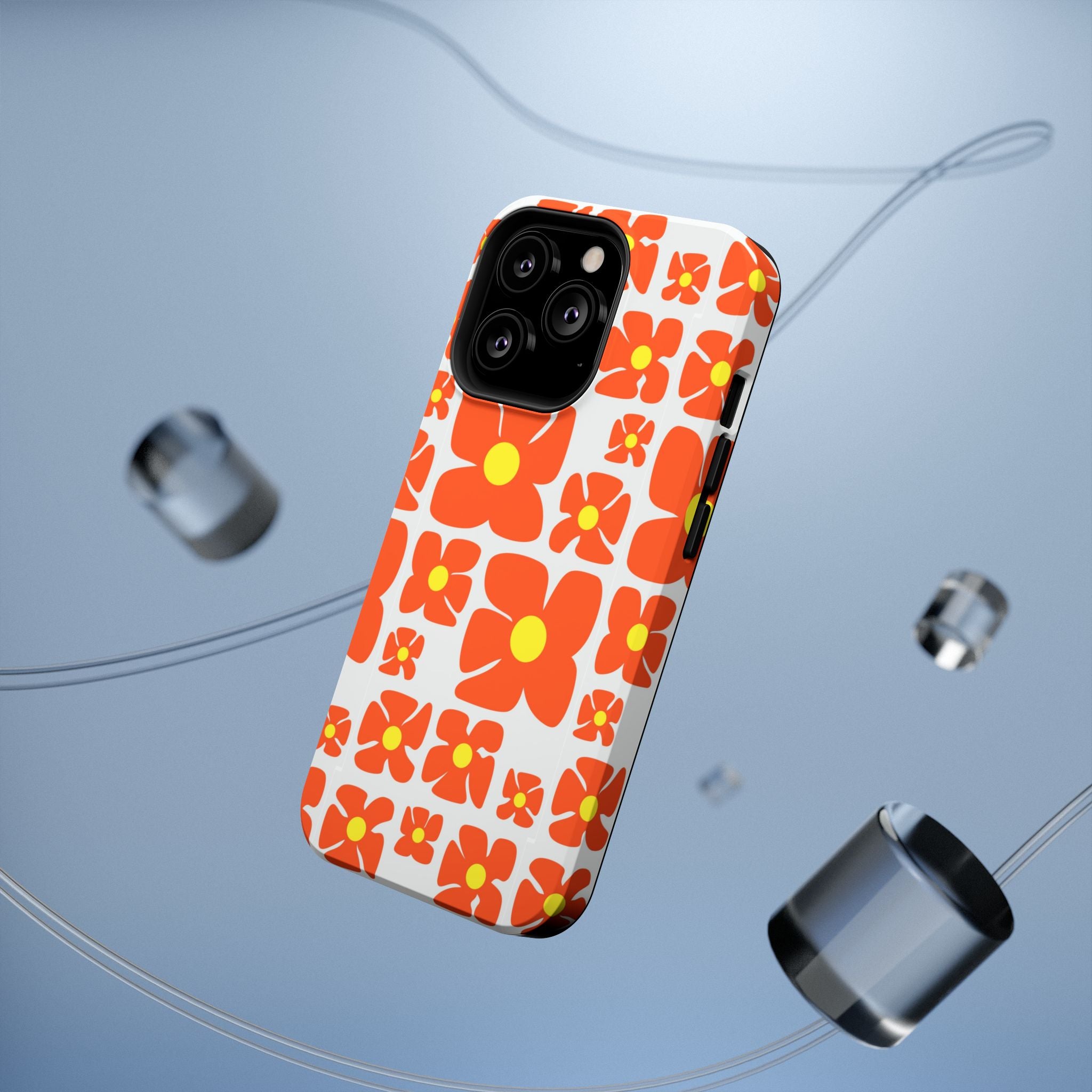 Retro Orange Floral Phone Case | Impact-Resistant Case