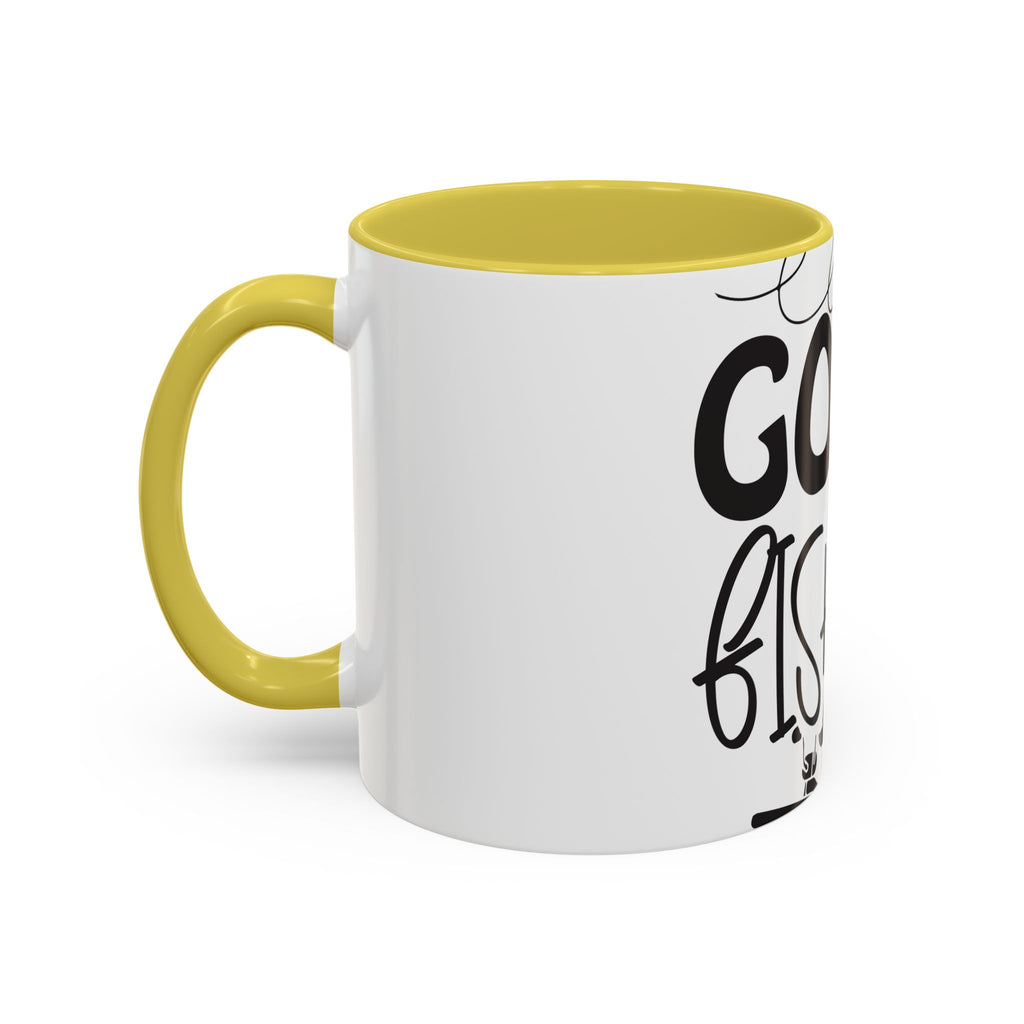 Gone Fishing mug | Fishing typography coffee mug, black handle and rim