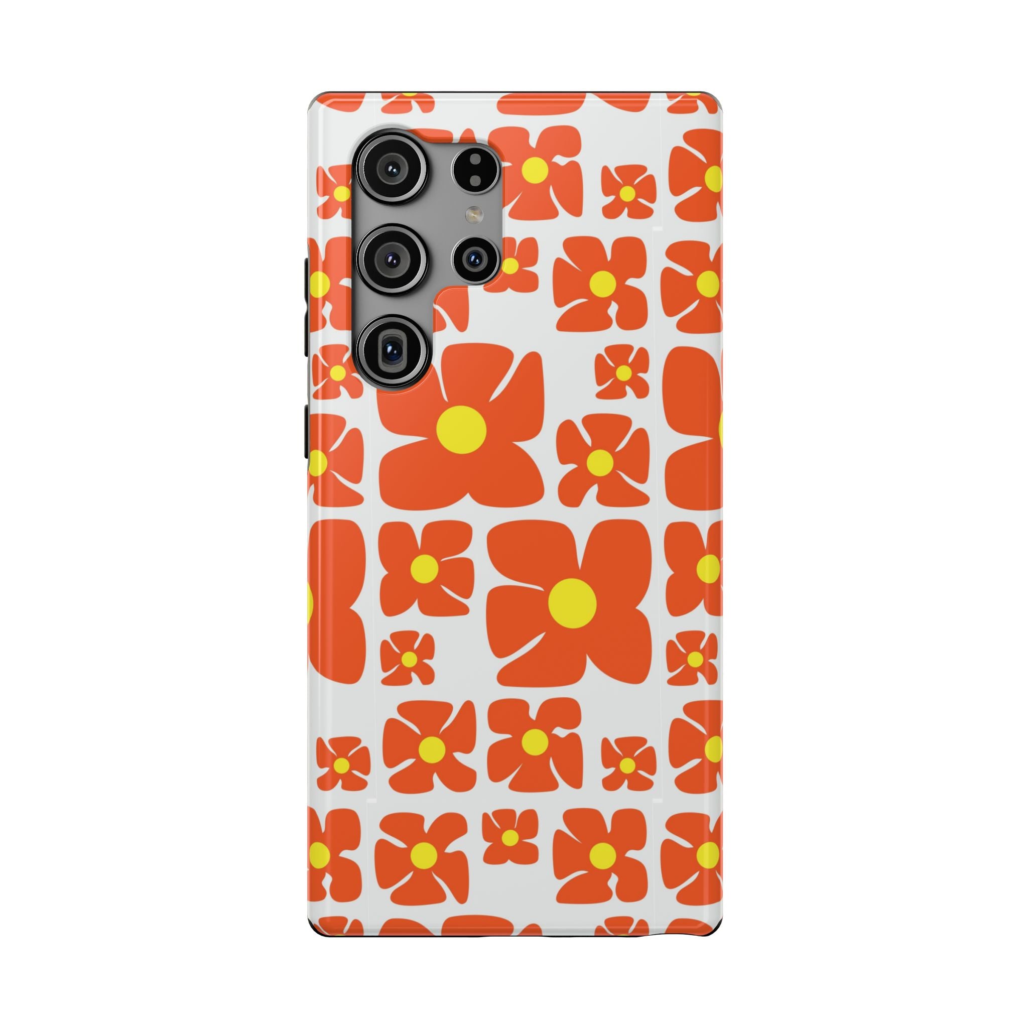 Retro Orange Floral Phone Case | Impact-Resistant Case