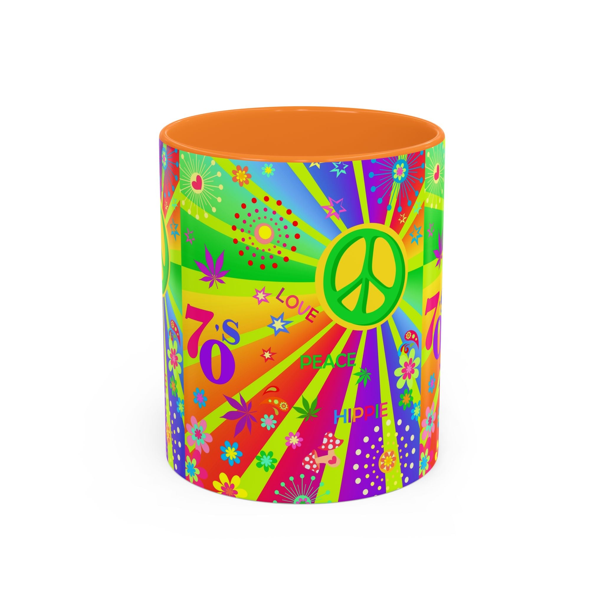 70s Peace Sign Psychedelic Mug | Retro Hippie Rainbow Coffee Cup