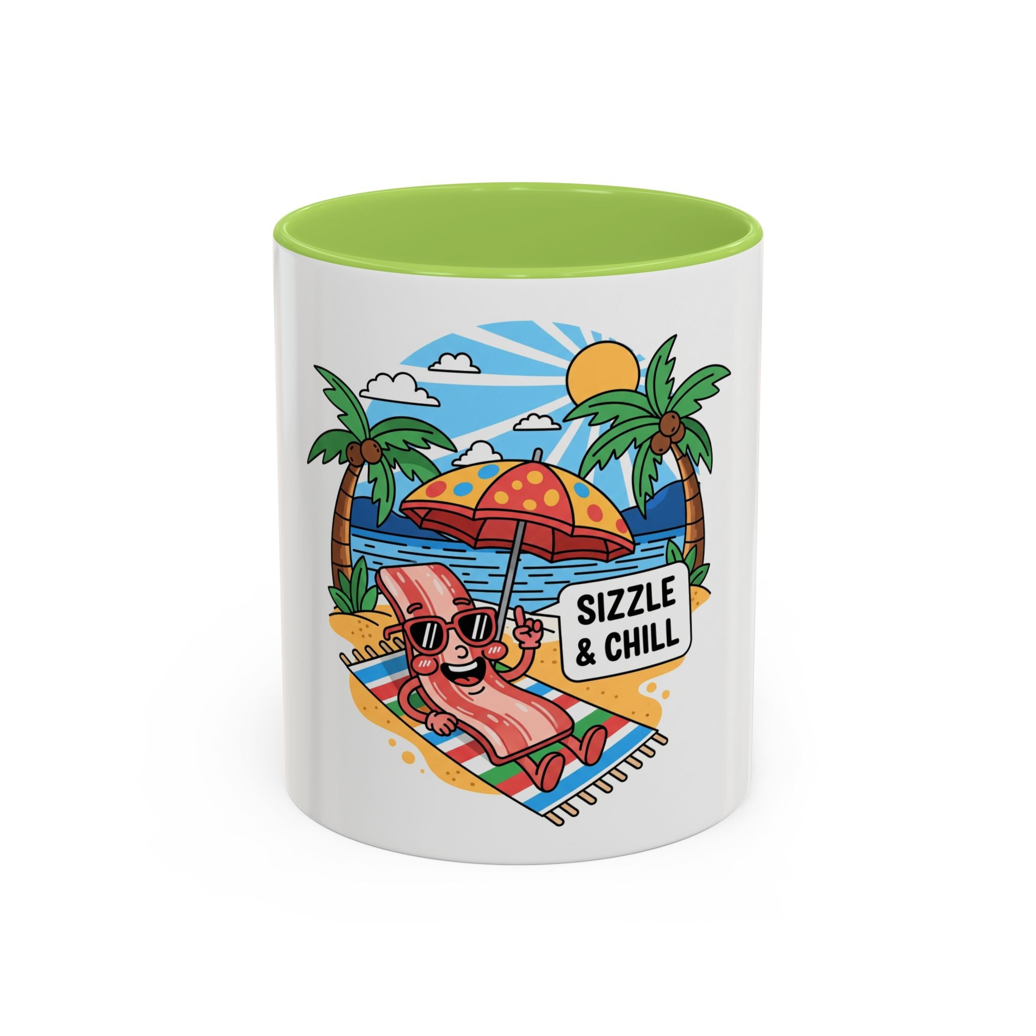 Sizzle & Chill Bacon Sunbathing Cartoon Accent Coffee Mug | 11oz or 15oz