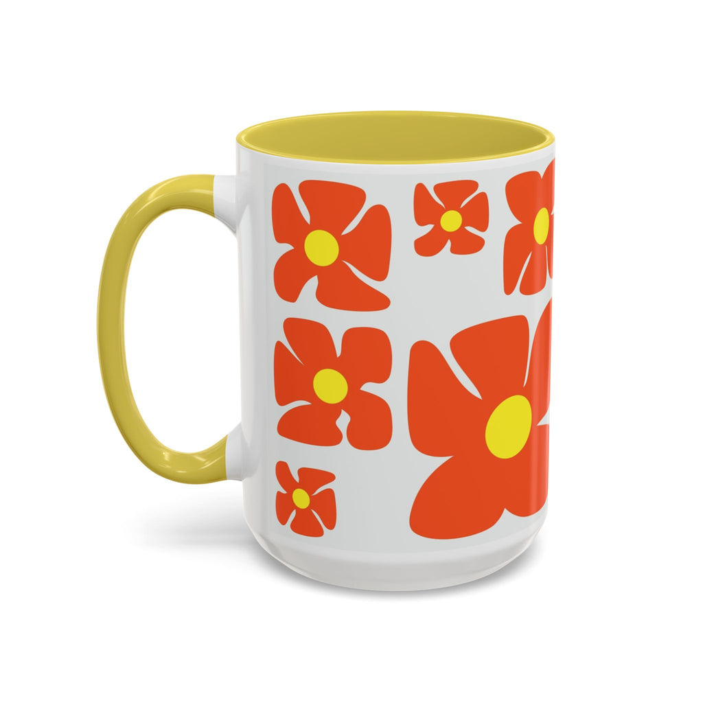 Retro Orange Flower Pattern Mug | 11oz 15oz Colorful Ceramic