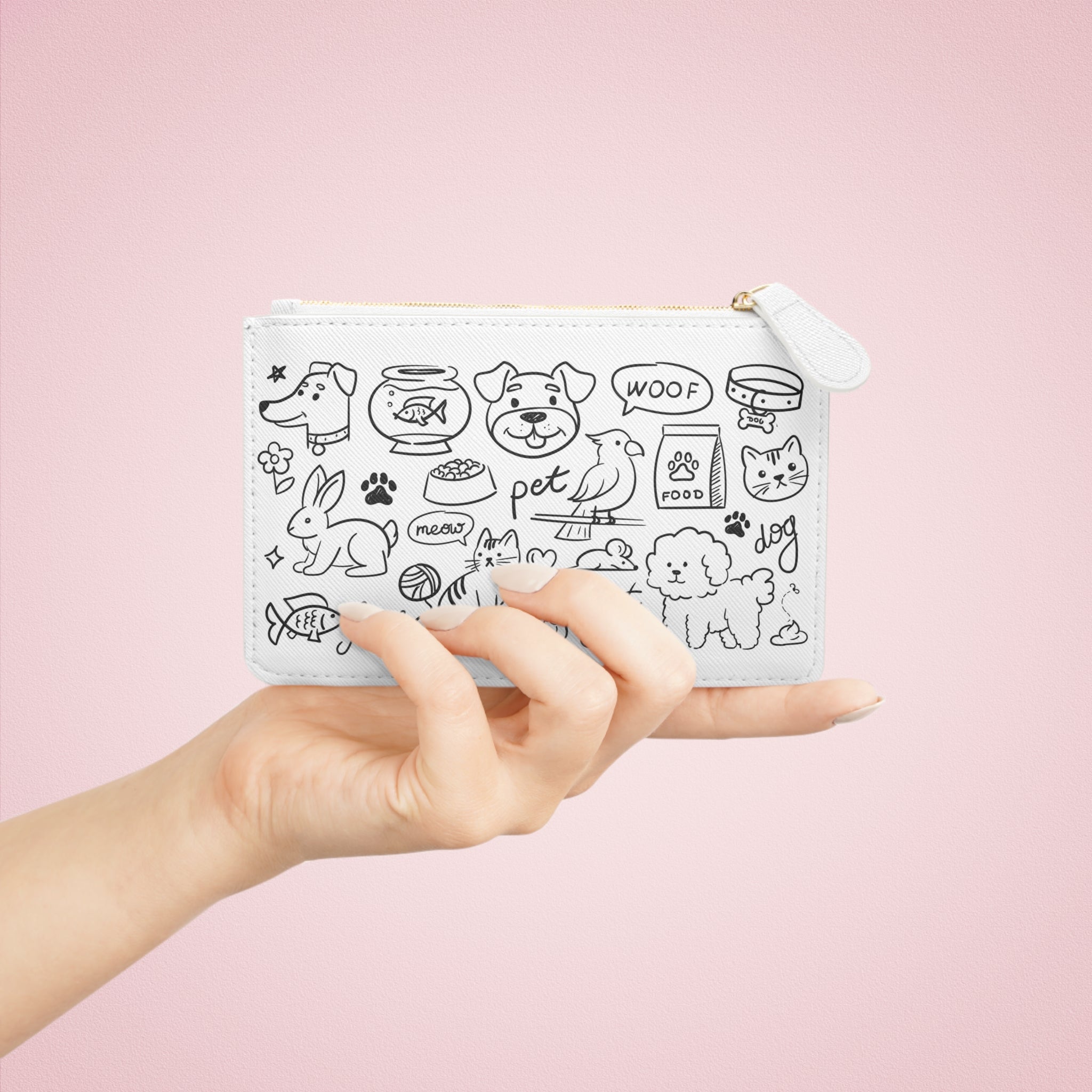 Pet Doodles Mini Clutch Bag | Cat Dog Rabbit Fish Illustrated Pouch
