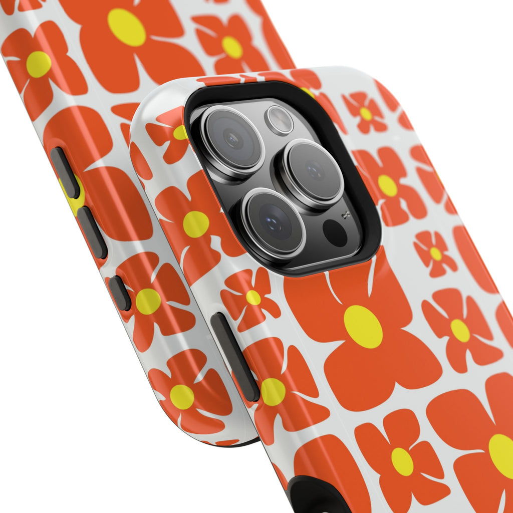 Retro Orange Floral Phone Case | Impact-Resistant Case