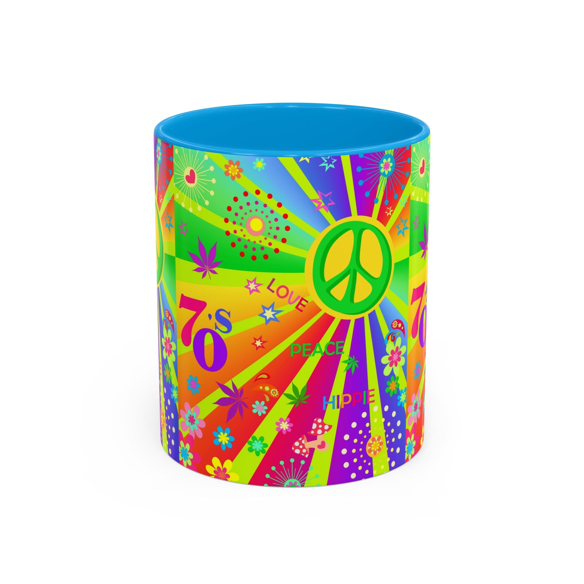 70s Peace Sign Psychedelic Mug | Retro Hippie Rainbow Coffee Cup