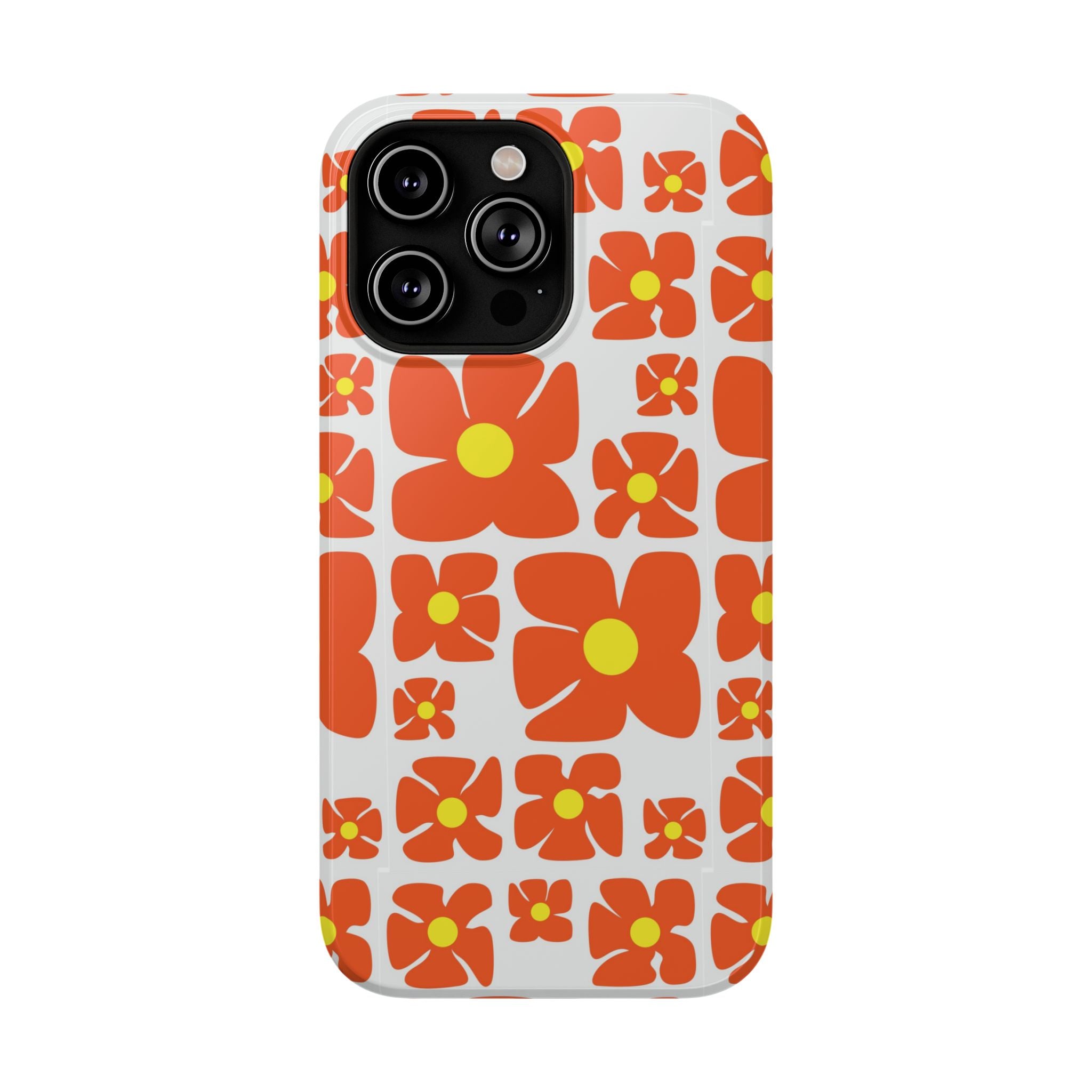 Retro Orange Floral Phone Case | Impact-Resistant Case