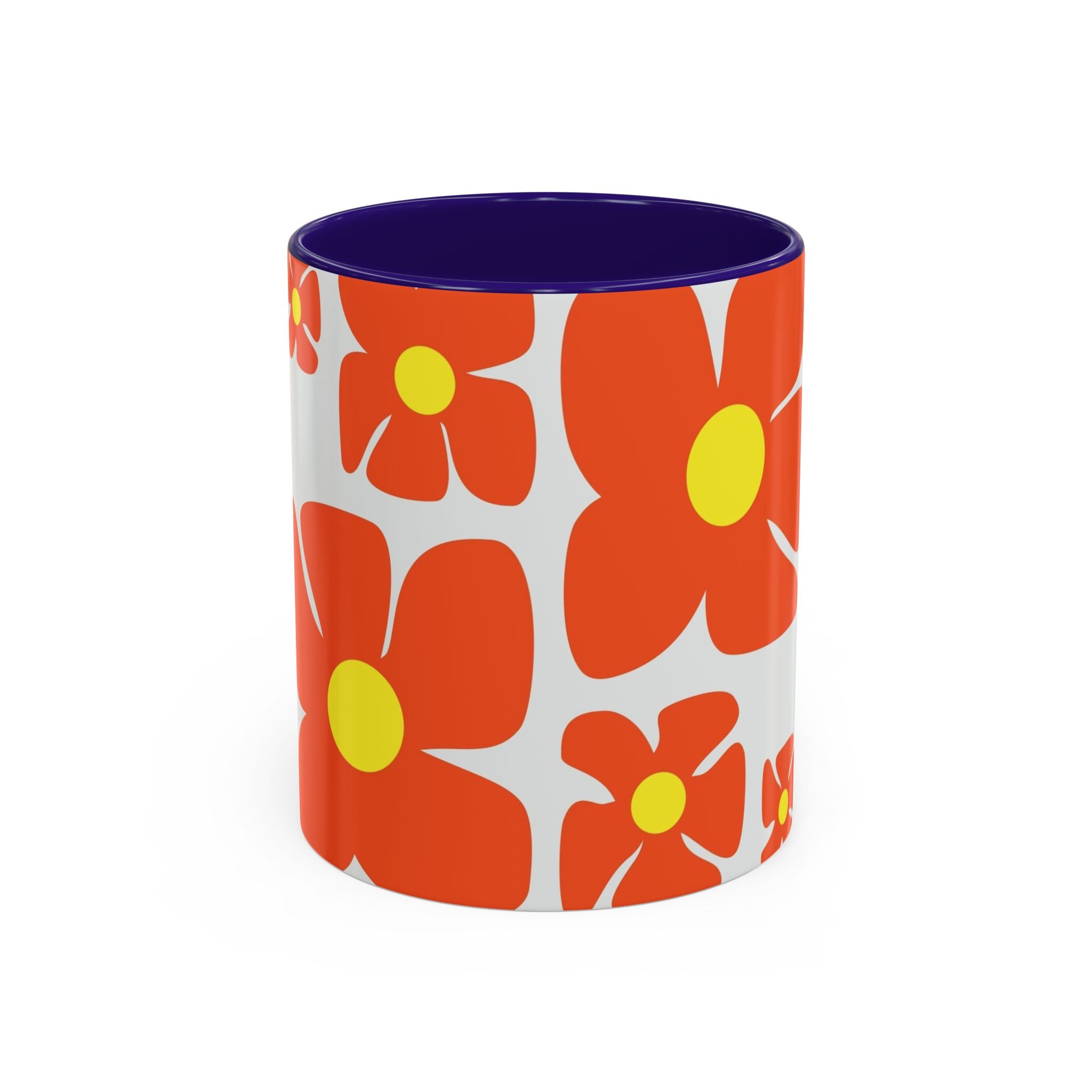 Retro Orange Flower Pattern Mug | 11oz 15oz Colorful Ceramic