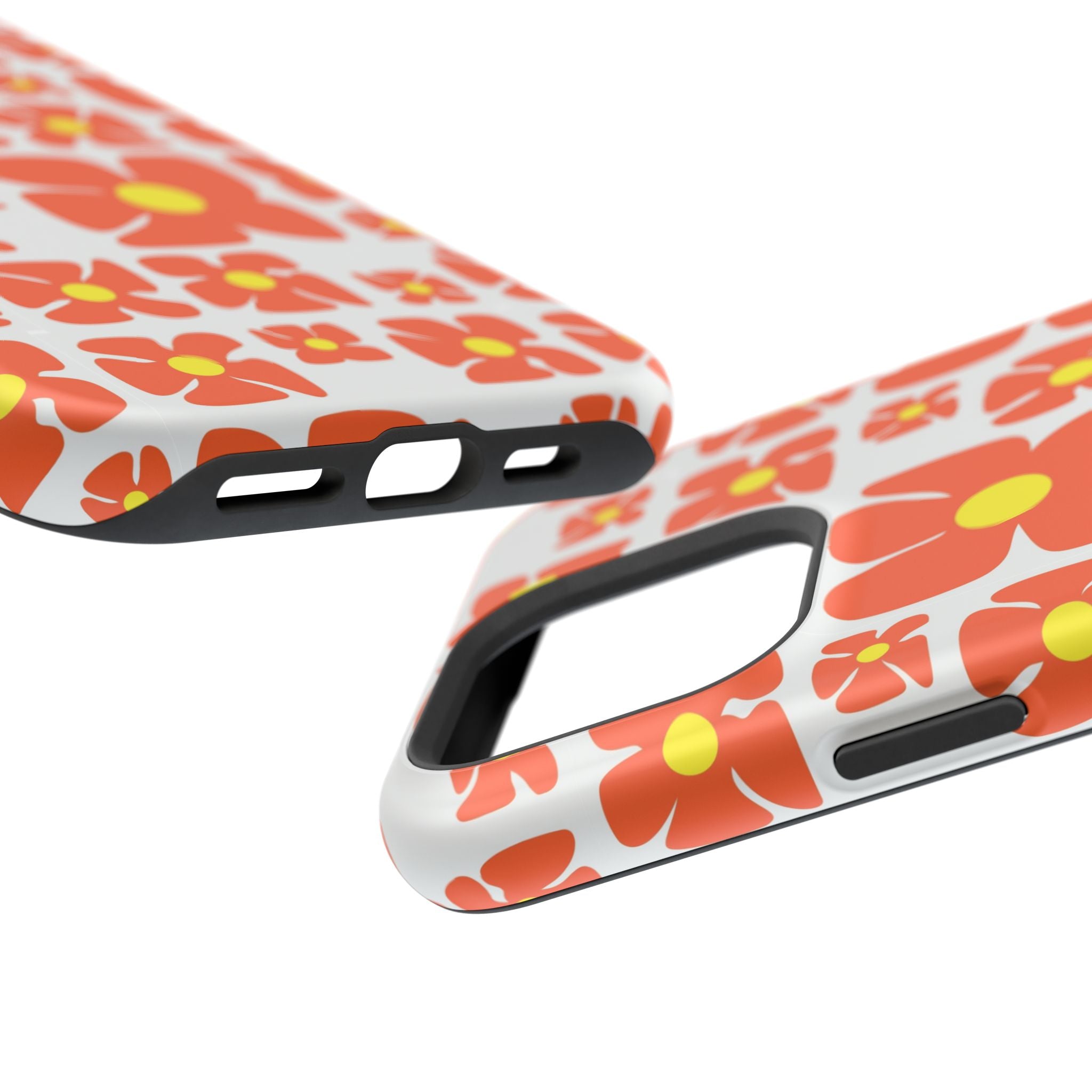 Retro Orange Floral Phone Case | Impact-Resistant Case