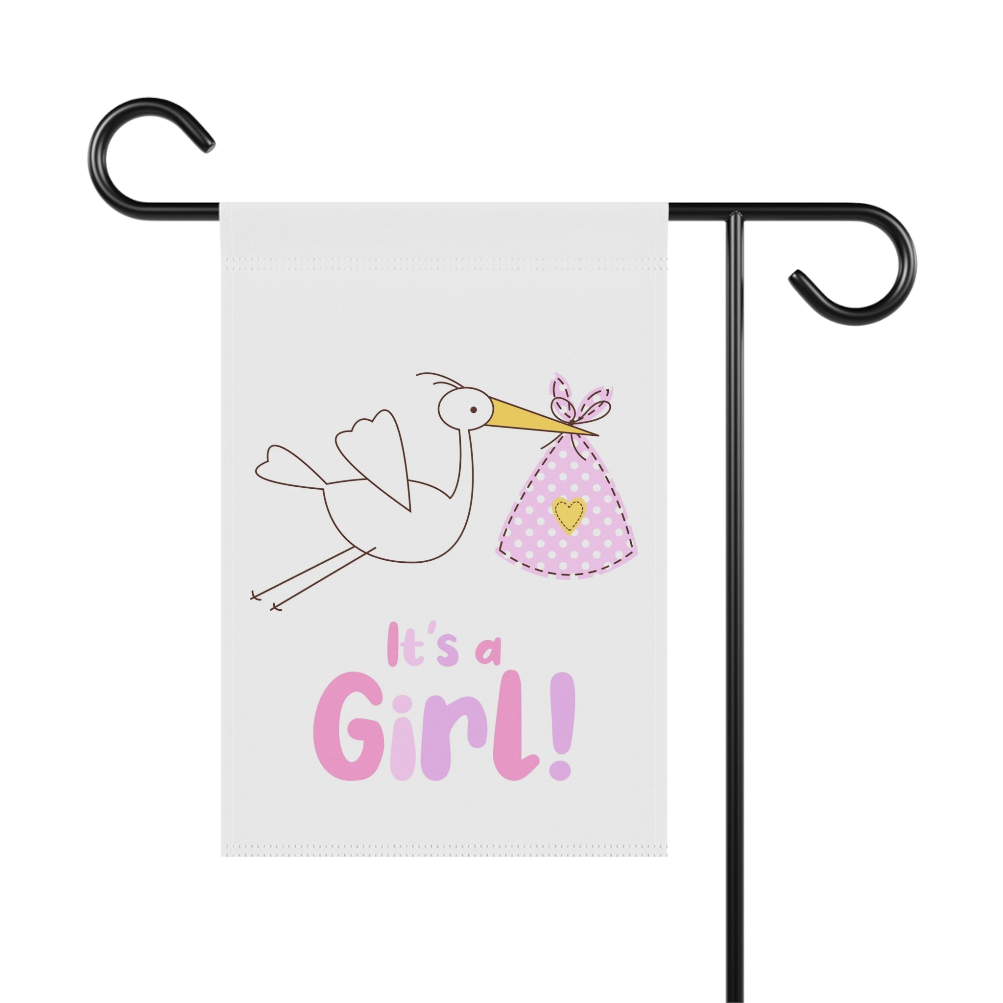 Stork with Pink Bundle It's a Girl! Garden Flag | House Banner