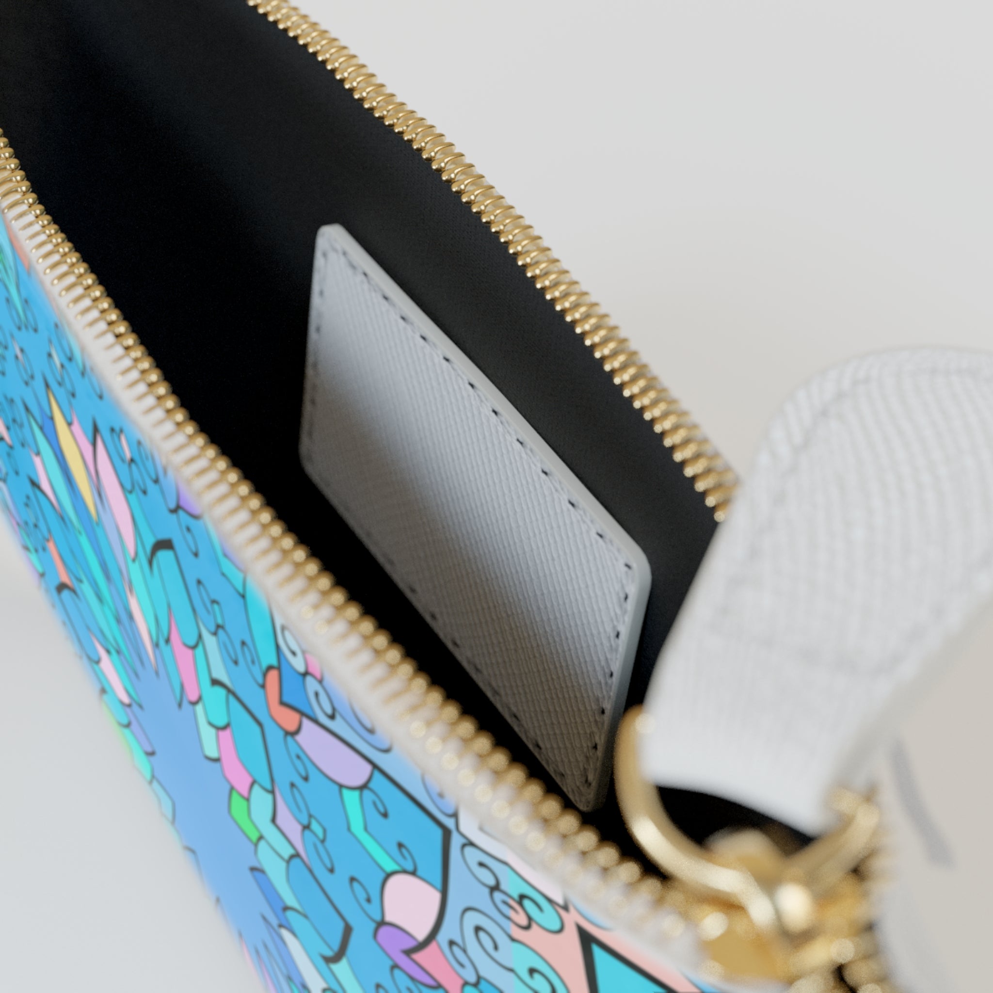 Blue Geometric Mandala Mini Clutch Bag | Floral Kaleidoscope Pattern