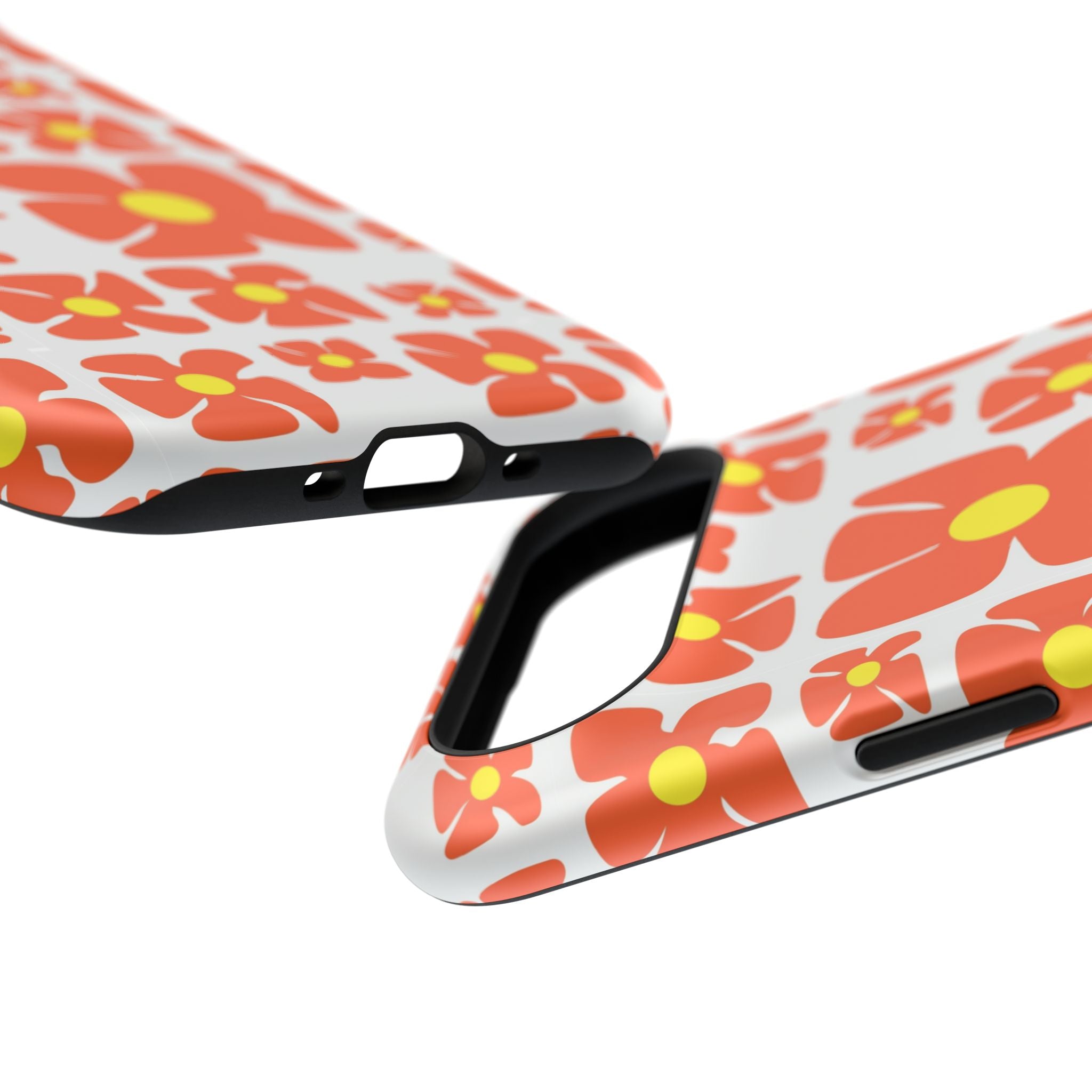 Retro Orange Floral Phone Case | Impact-Resistant Case